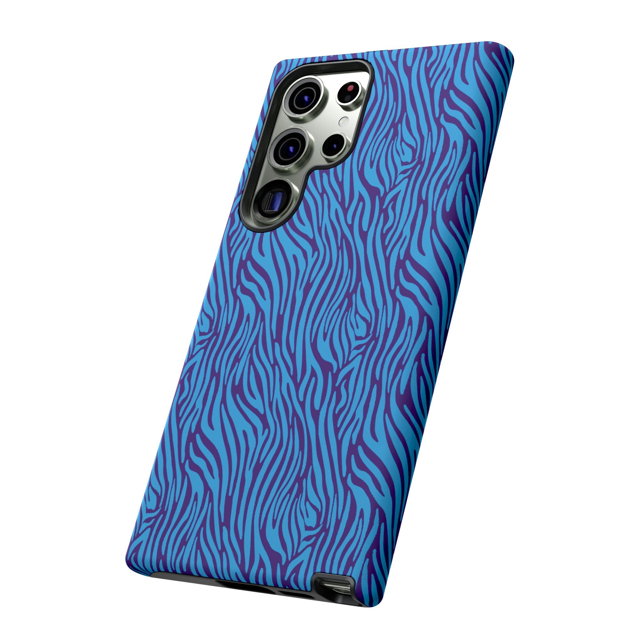 Zebra Print Blue and Purple Tough Case for iPhone, Galaxy or Google Pixel