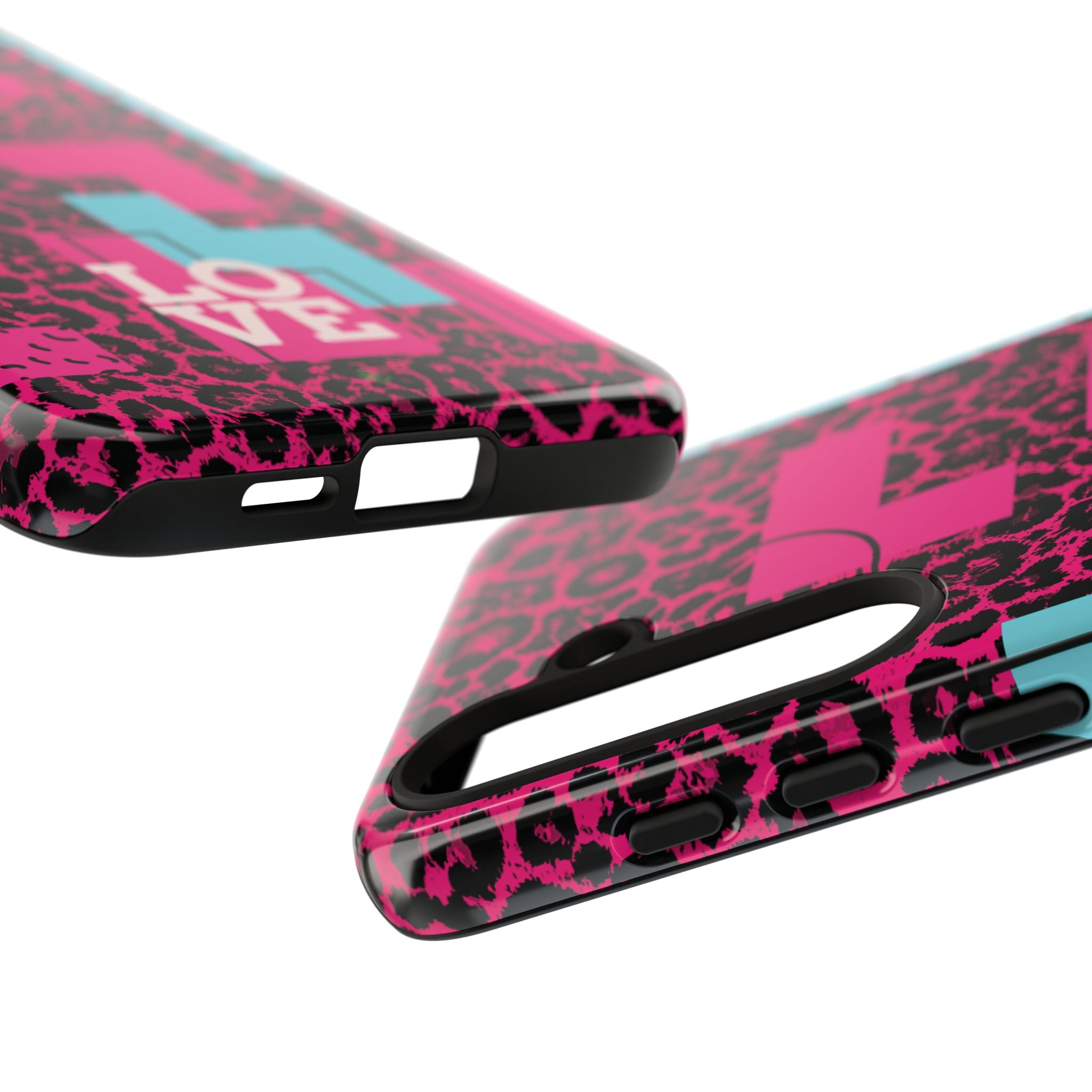 Pink Love Retro Blocks Leopard RG Tough Phone Case for iPhone, Galaxy, or Google Pixel