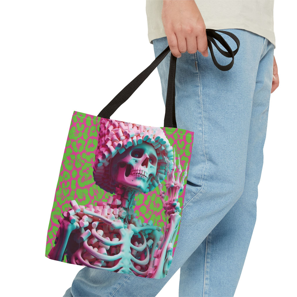 Skeleton Neon Pink Lime Leopard Tote Bag