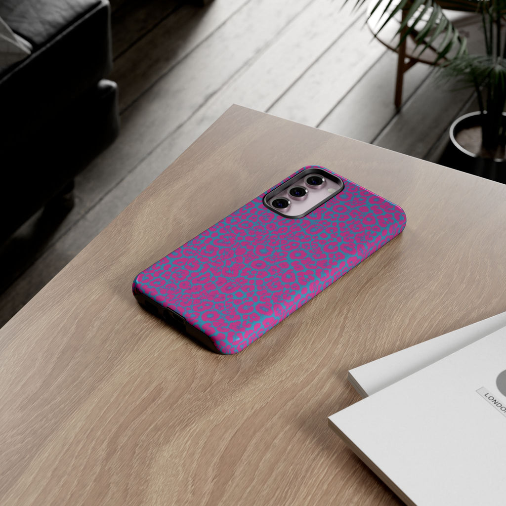 Pink Blue Leopard Tough Phone Case iPhone, Galaxy, or Google Pixel