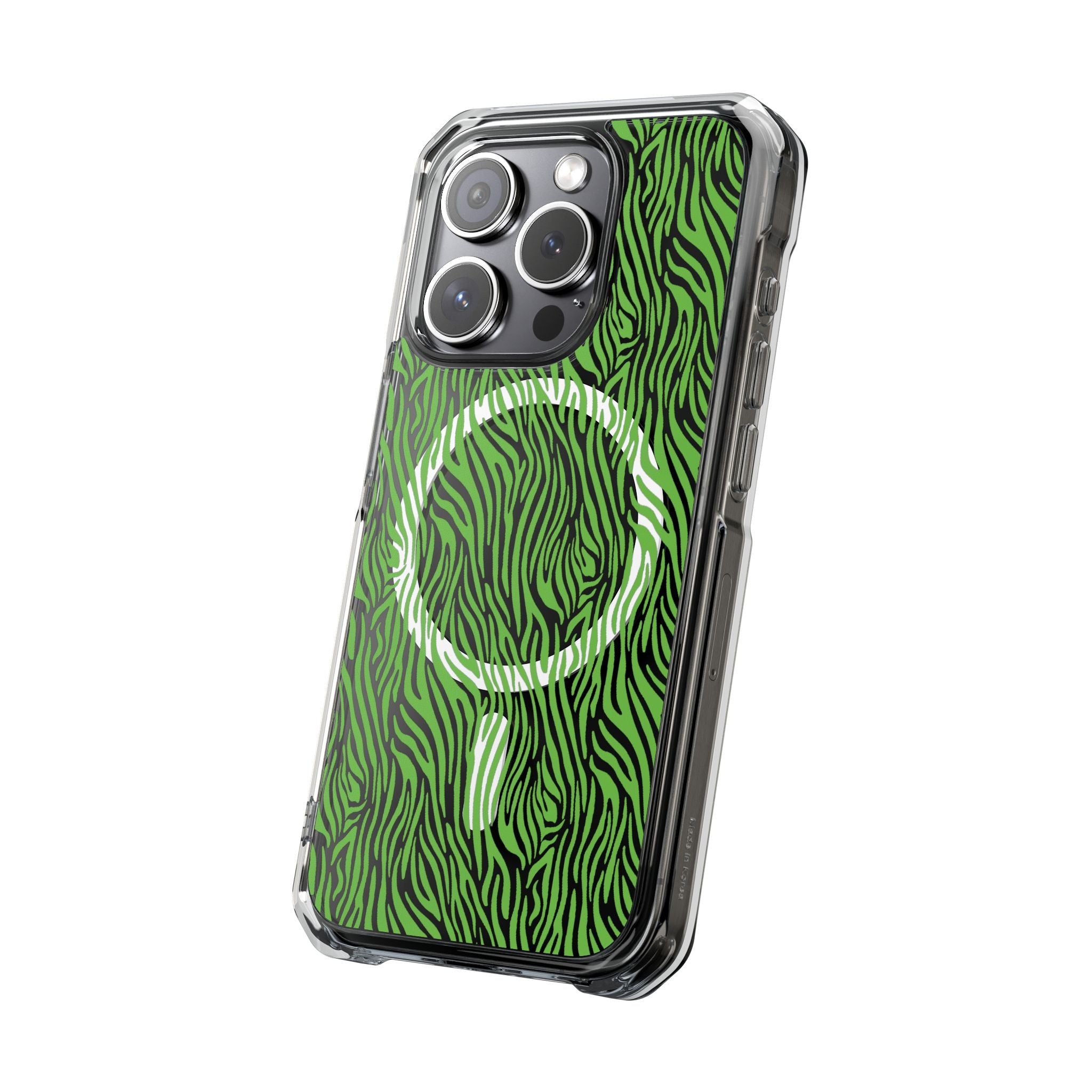 Neon Green Zebra Magnetic iPhone 14, 15, 16 Series Clear Impact Cases