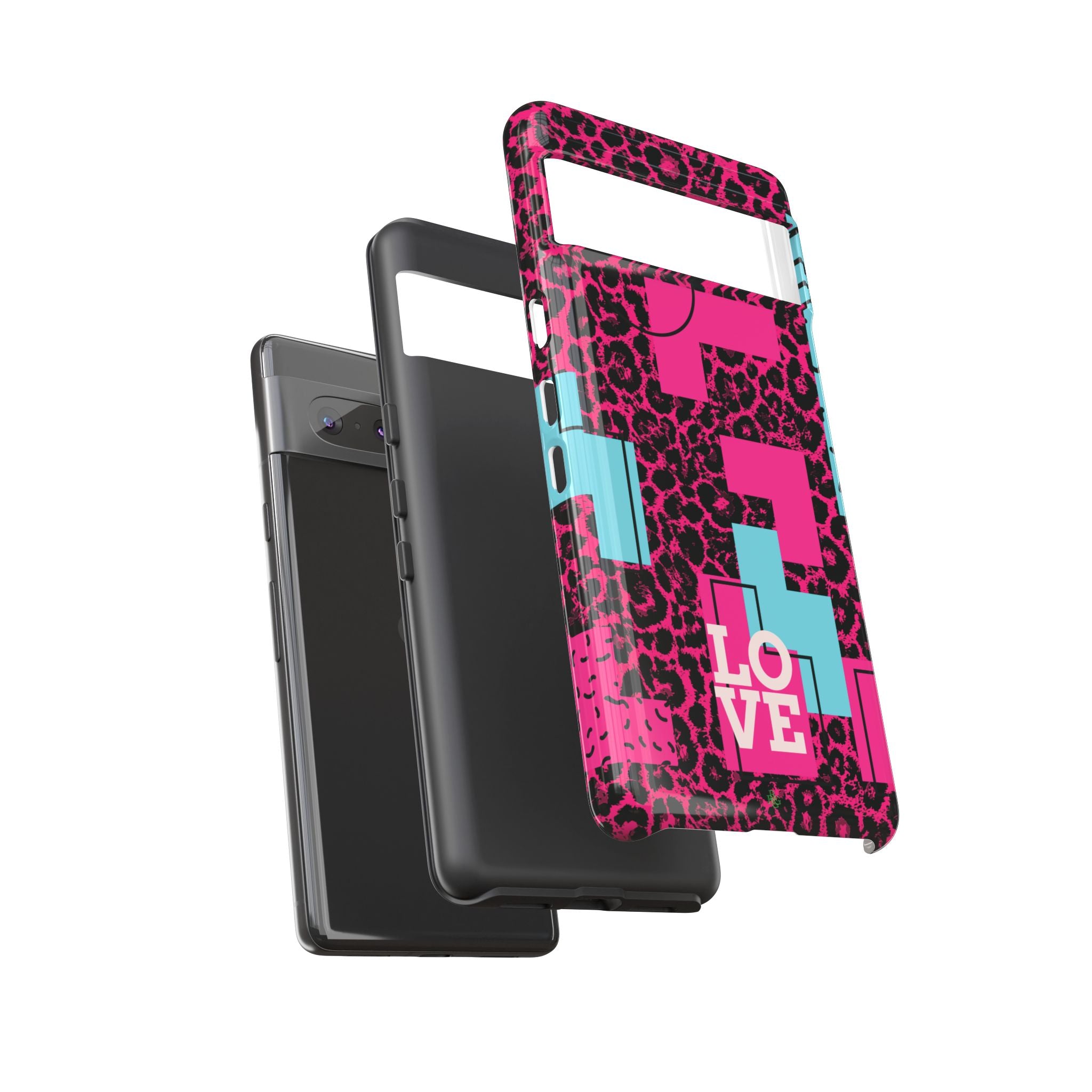 Pink Love Retro Blocks Leopard RG Tough Phone Case for iPhone, Galaxy, or Google Pixel