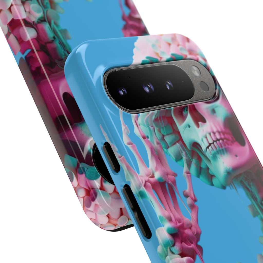 Neon Pink Skeleton Blue Tough Phone Case for iPhone, Galaxy or Google Pixel
