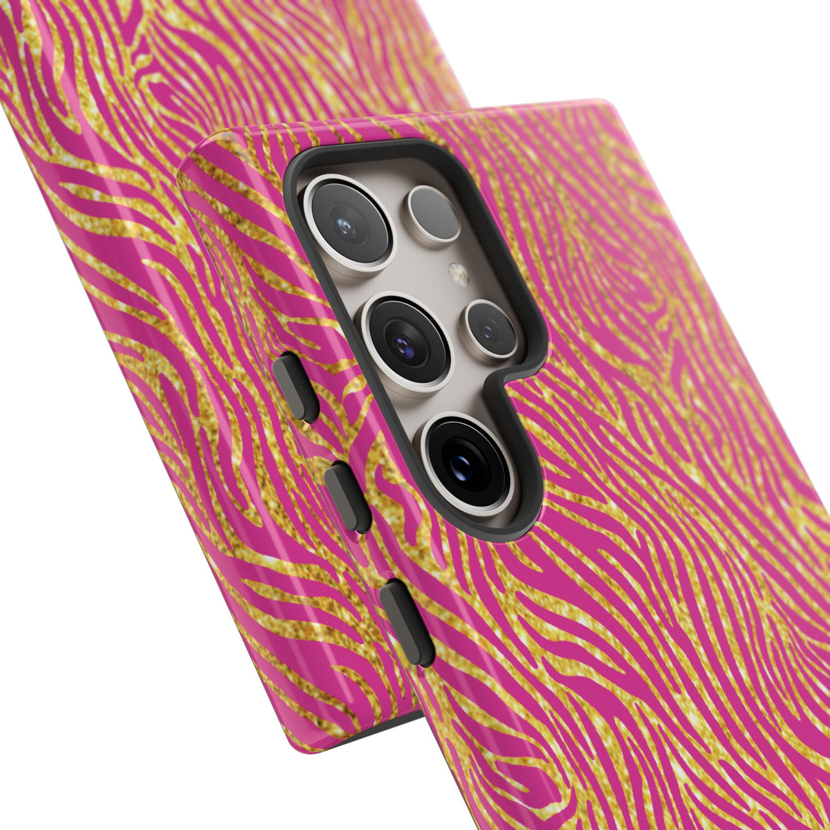 Pink Gold Zebra Print Tough Case for iPhone, Galaxy, or Google Pixel