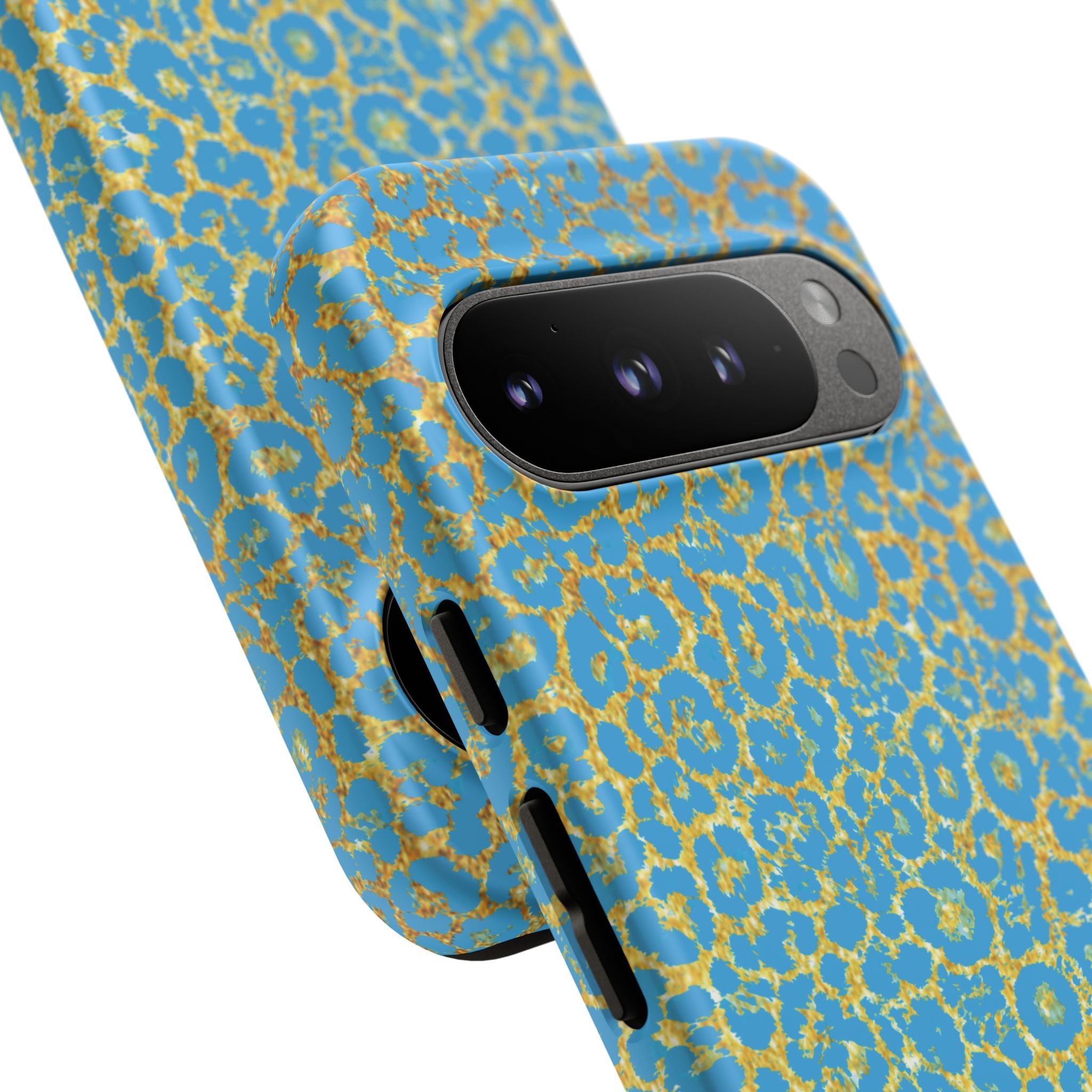 Blue Gold Leopard Tough Phone Case for iPhone, Galaxy, or Google Pixel