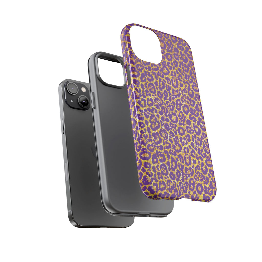 Purple Gold Leopard Tough Phone Case for iPhone, Galaxy, or Google Pixel