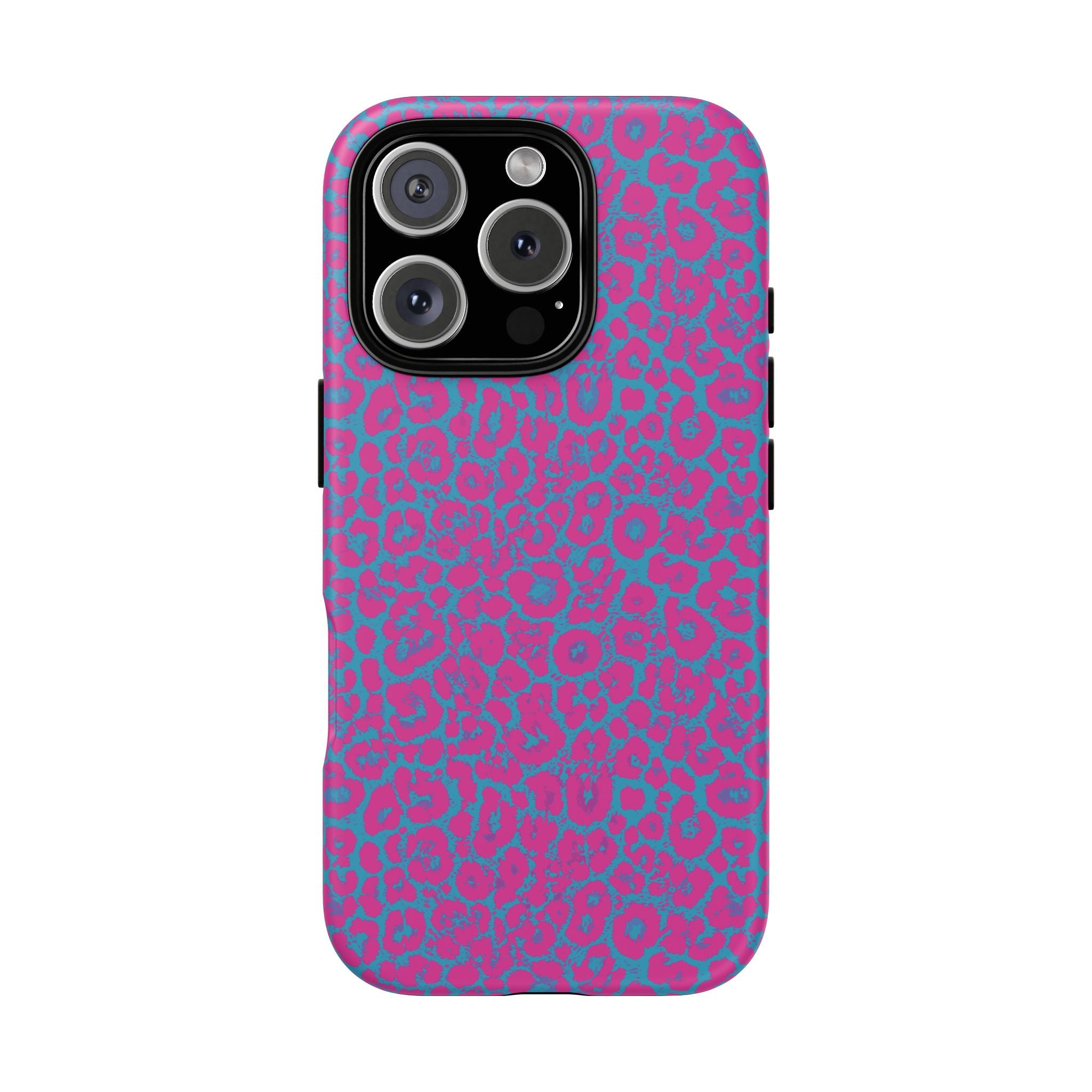 Pink Blue Leopard Tough Phone Case iPhone, Galaxy, or Google Pixel