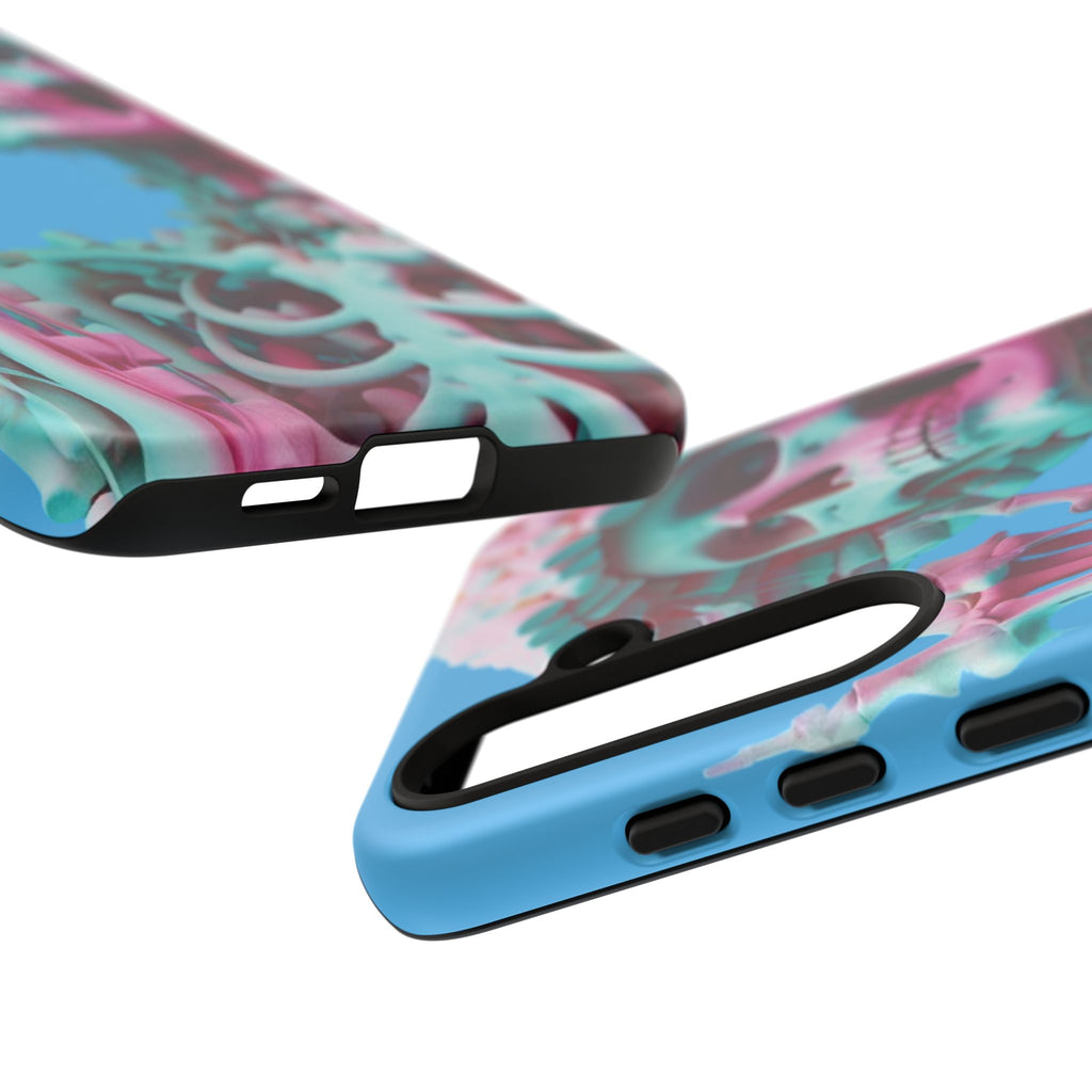 Neon Pink Skeleton Blue Tough Phone Case for iPhone, Galaxy or Google Pixel