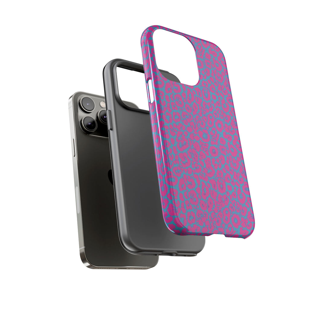 Pink Blue Leopard Tough Phone Case iPhone, Galaxy, or Google Pixel