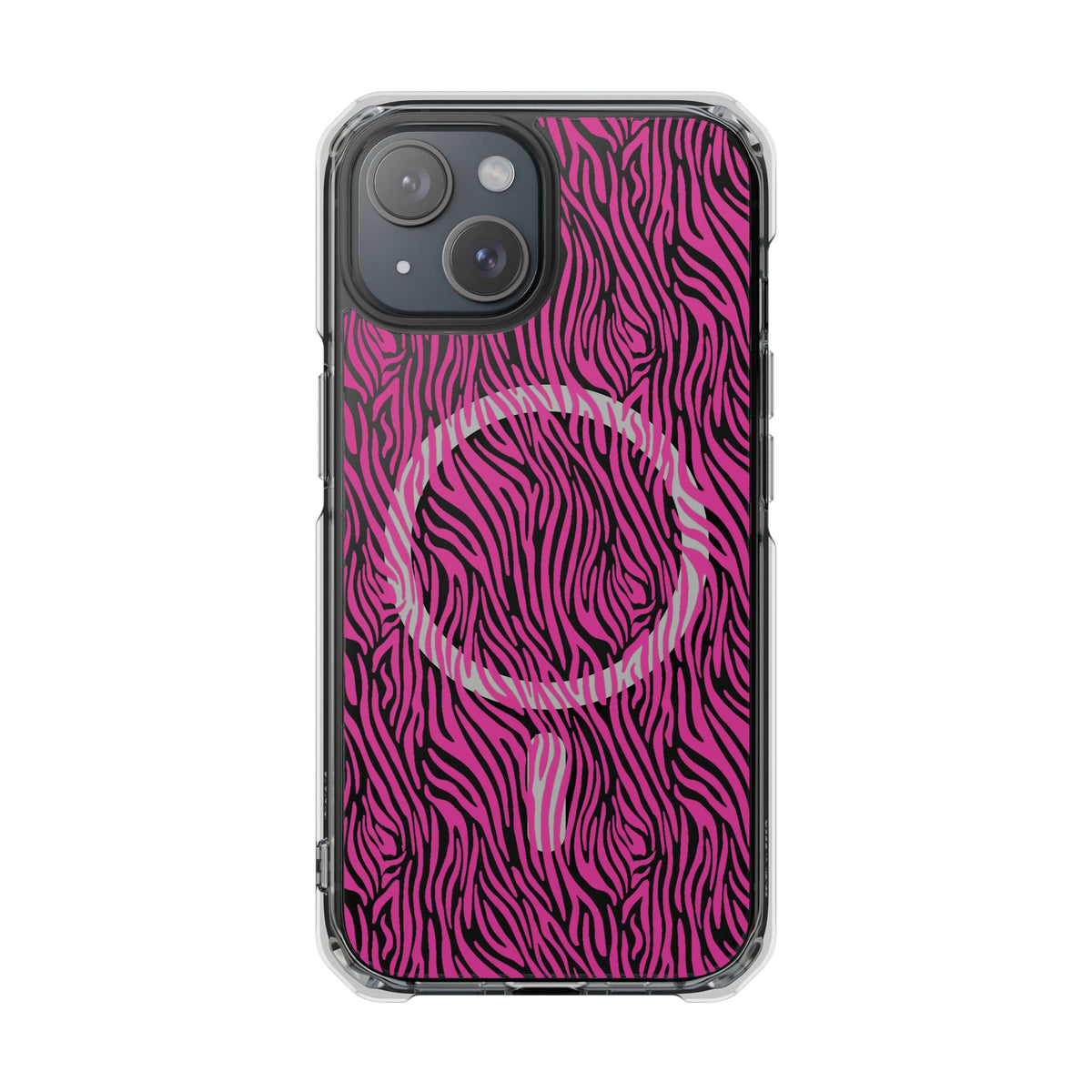 Pink Zebra Magnetic iPhone 14, 15, 16 Series Clear Impact Cases