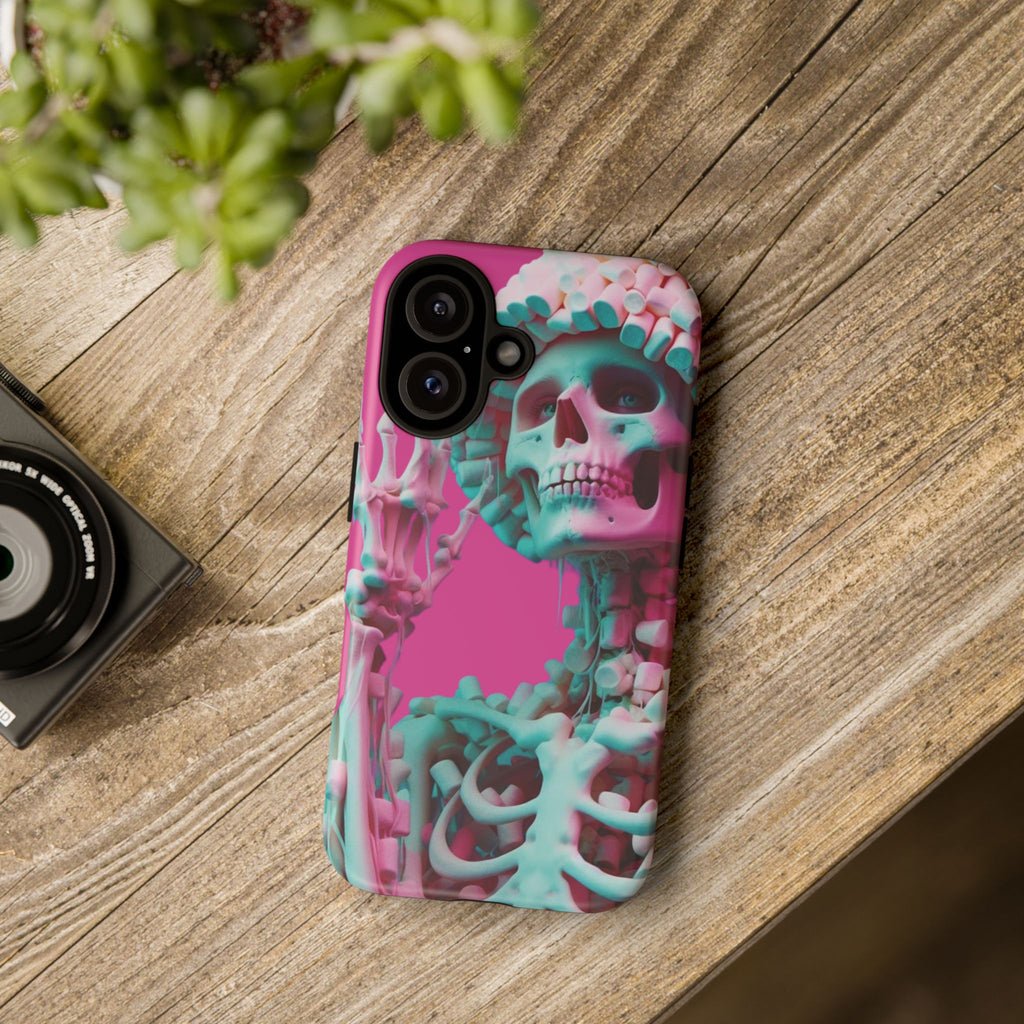 Neon Pink Skeleton Tough Phone Case for iPhone, Galaxy and Google Pixel