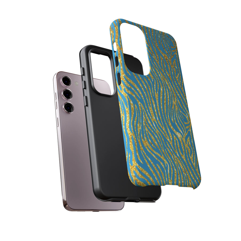 Blue Gold Zebra Tough Case for iPhone, Galaxy, or Google Pixel