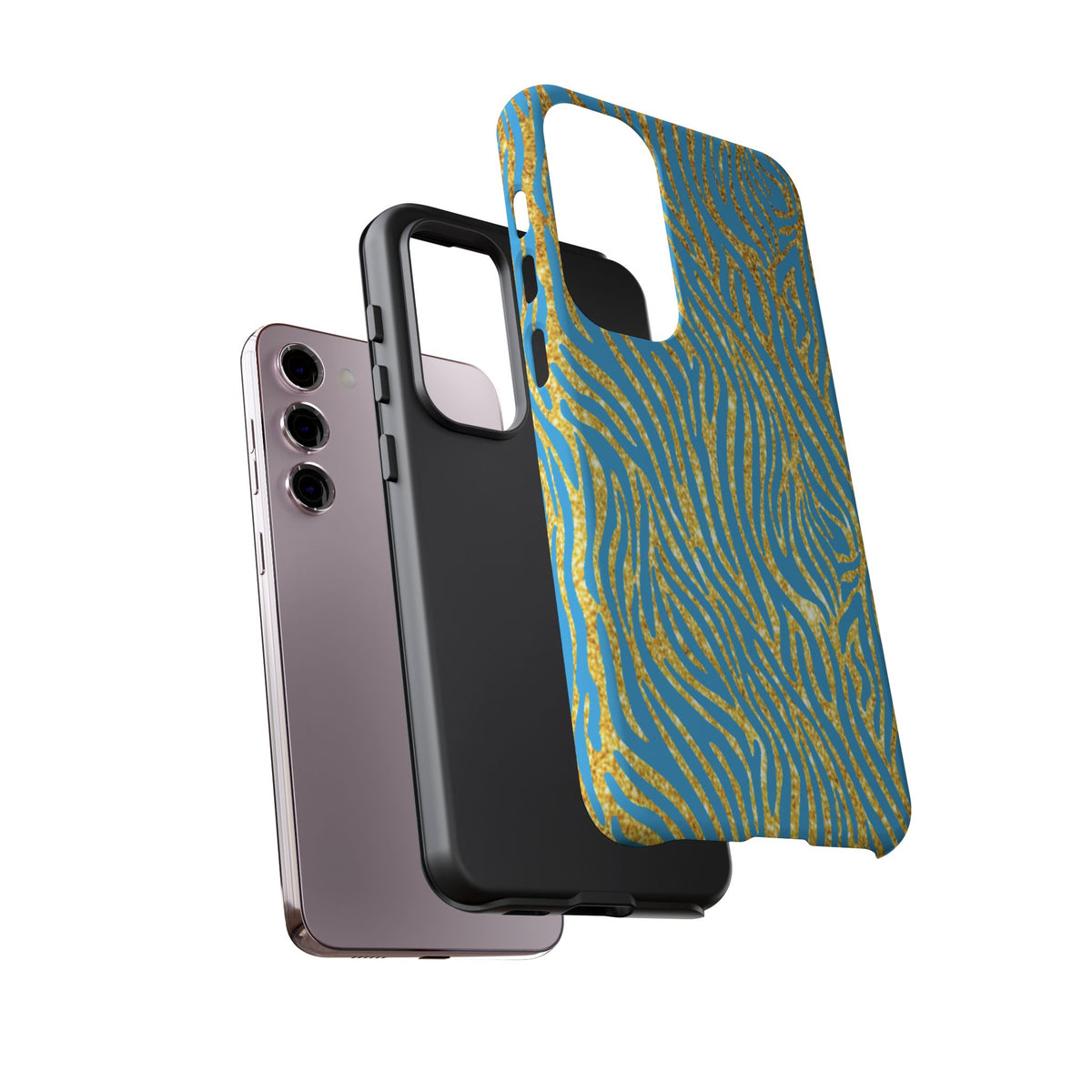 Blue Gold Zebra Tough Case for iPhone, Galaxy, or Google Pixel