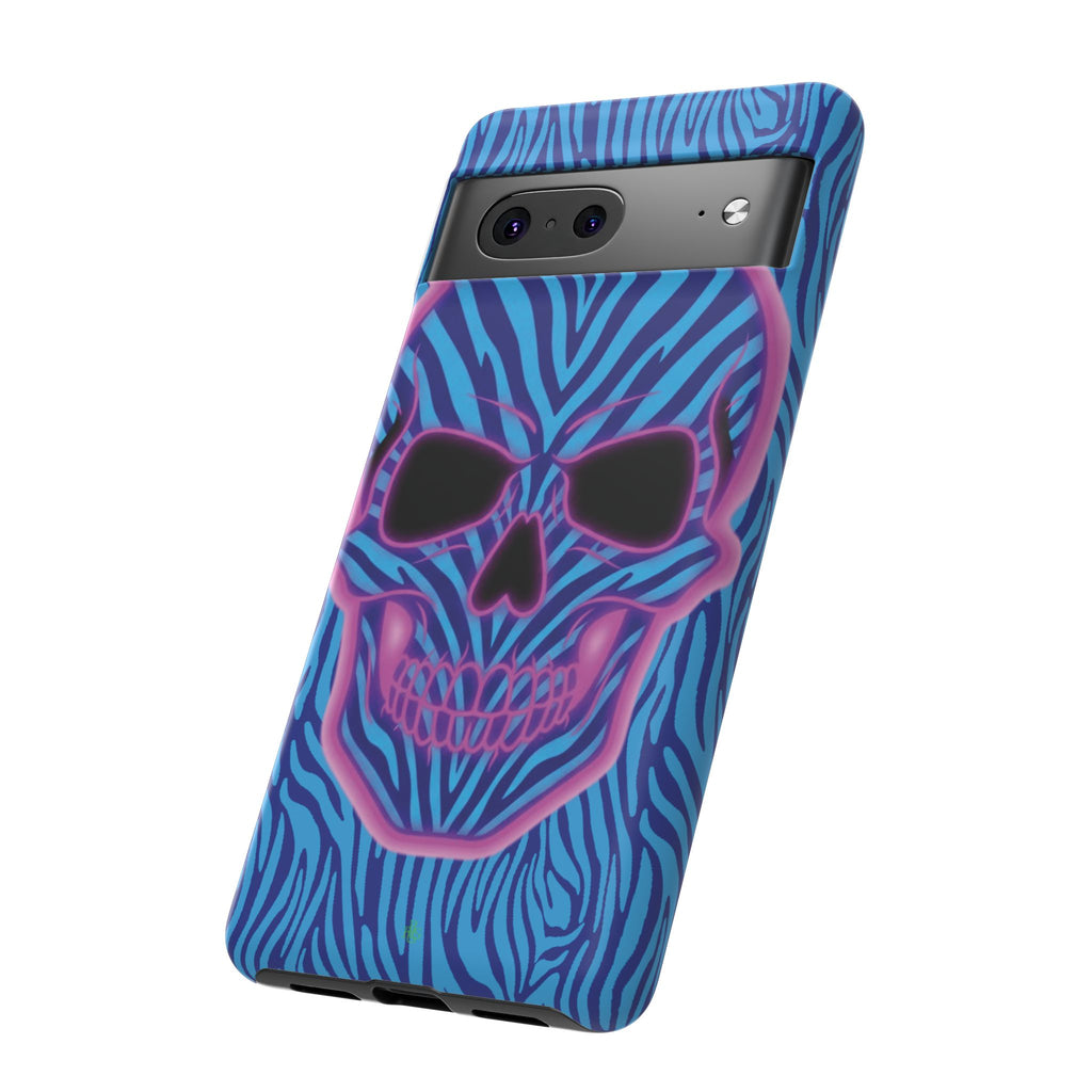 Neon Zebra Skull Tough Phone Case for iPhone, Galaxy, or Google Pixel