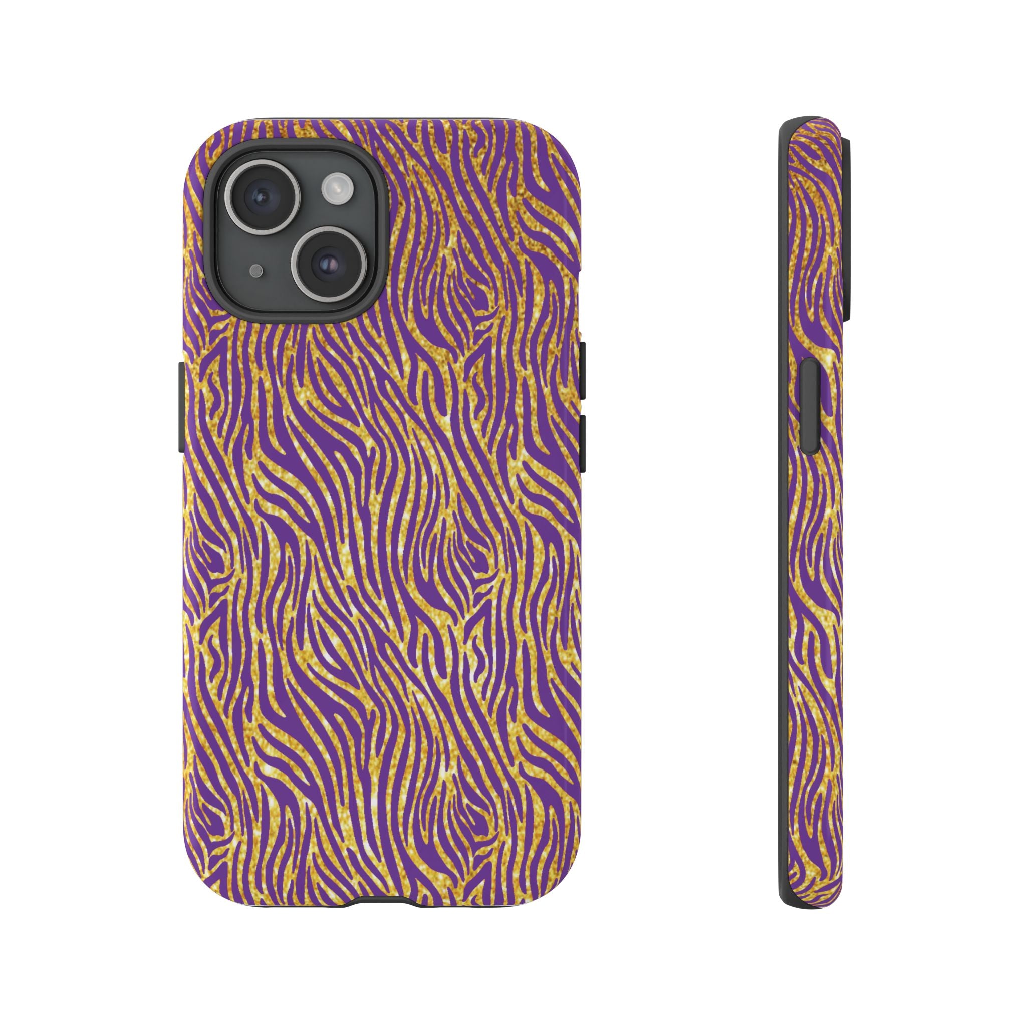Vibrant Purple Gold Zebra Tough Phone Case iPhone, Galaxy, or Google Pixel