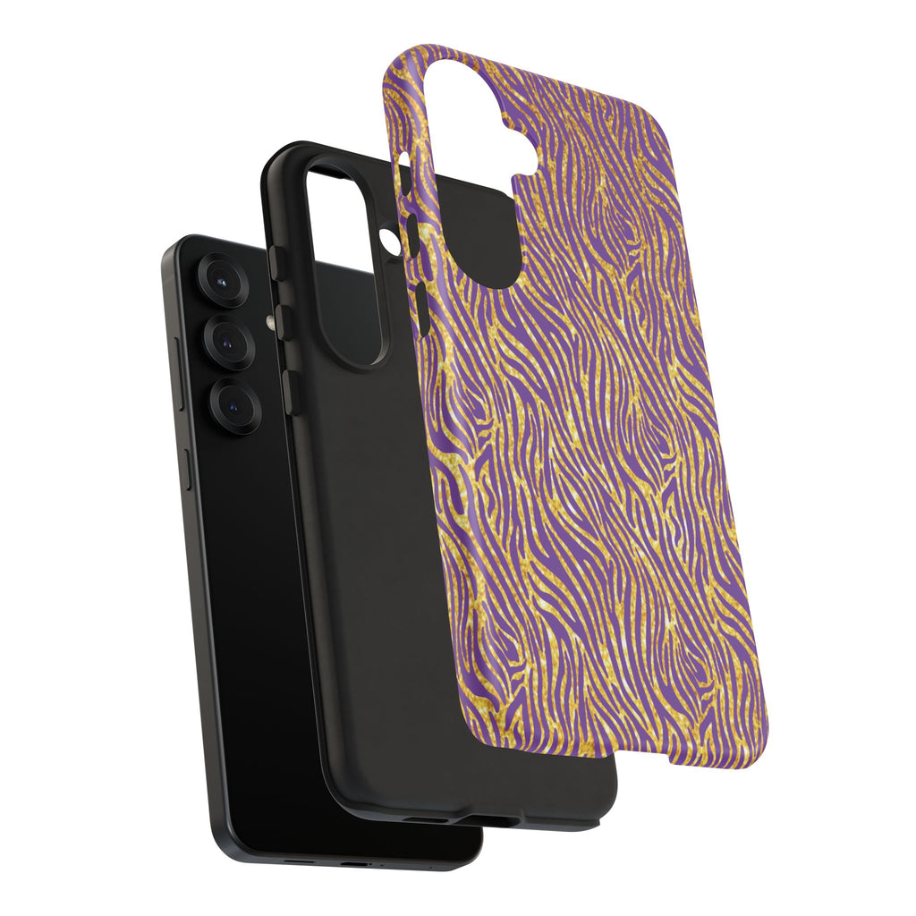 Vibrant Purple Gold Zebra Tough Phone Case iPhone, Galaxy, or Google Pixel