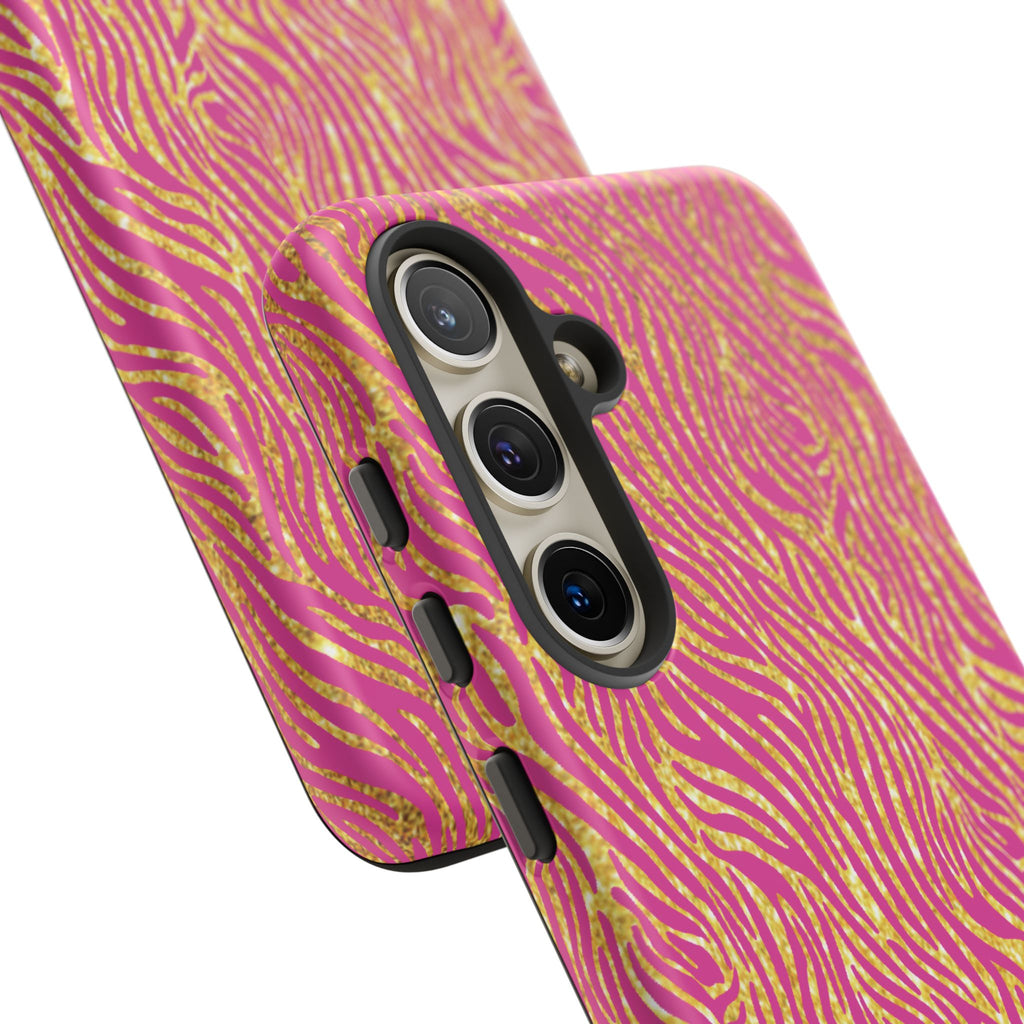Pink Gold Zebra Print Tough Case for iPhone, Galaxy, or Google Pixel