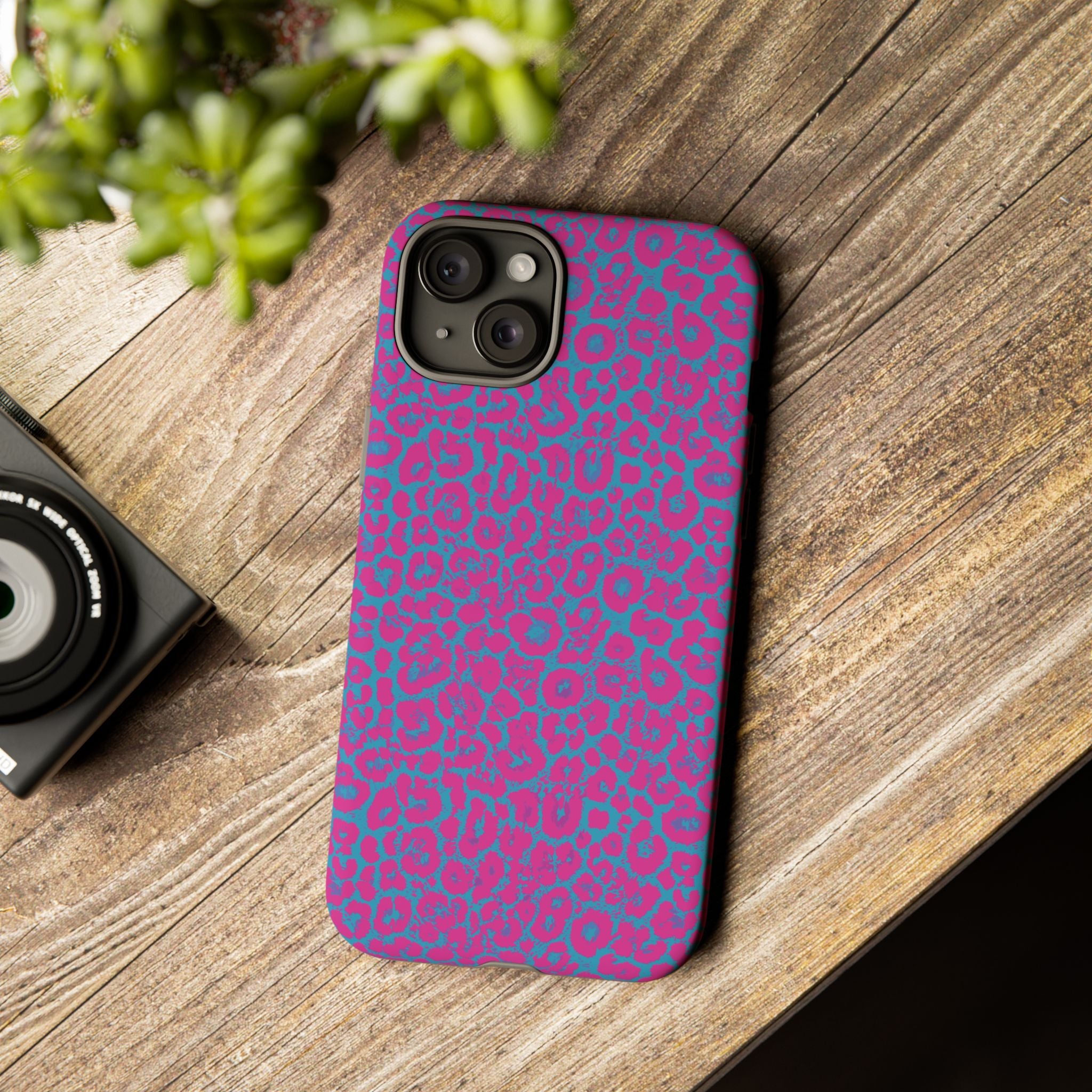 Pink Blue Leopard Tough Phone Case iPhone, Galaxy, or Google Pixel