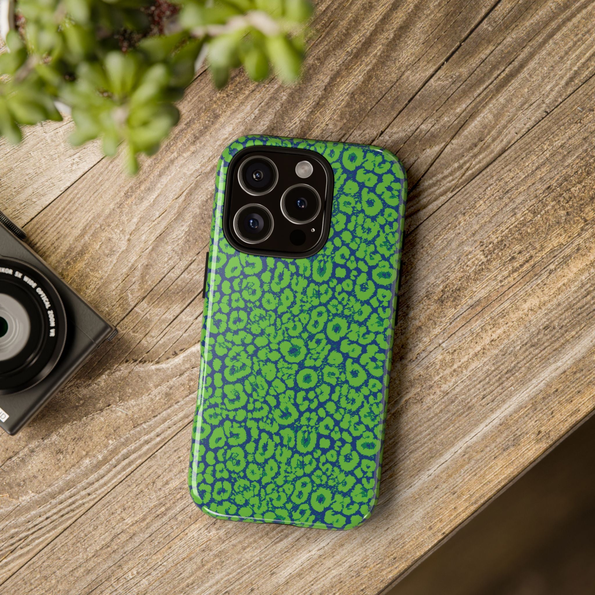 Blue Neon Green  Leopard Tough Phone Case for iPhone, Galaxy, or Google Pixel