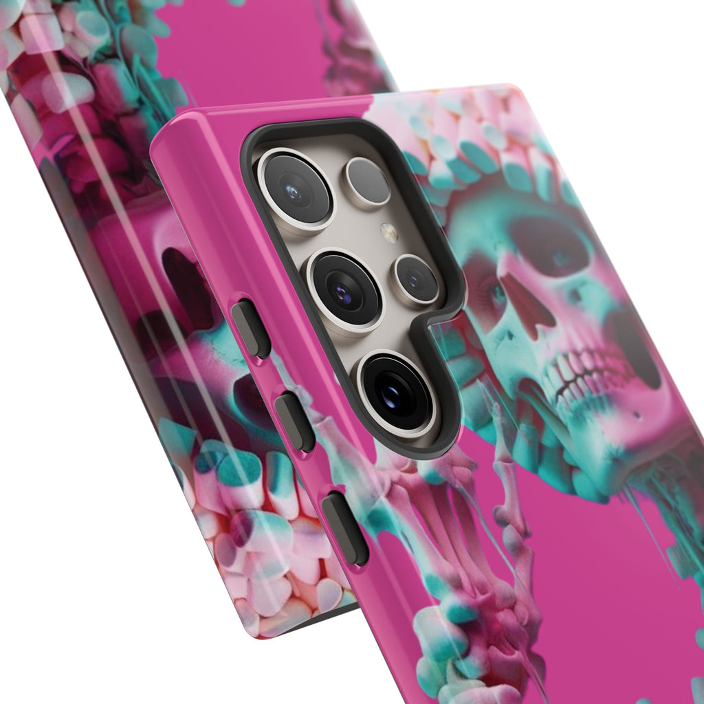 Neon Pink Skeleton Tough Phone Case for iPhone, Galaxy and Google Pixel