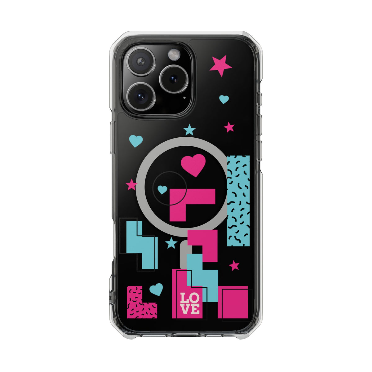 LOVE Retro Blocks Magnetic iPhone 14, 15, 16 Series Clear Impact Cases