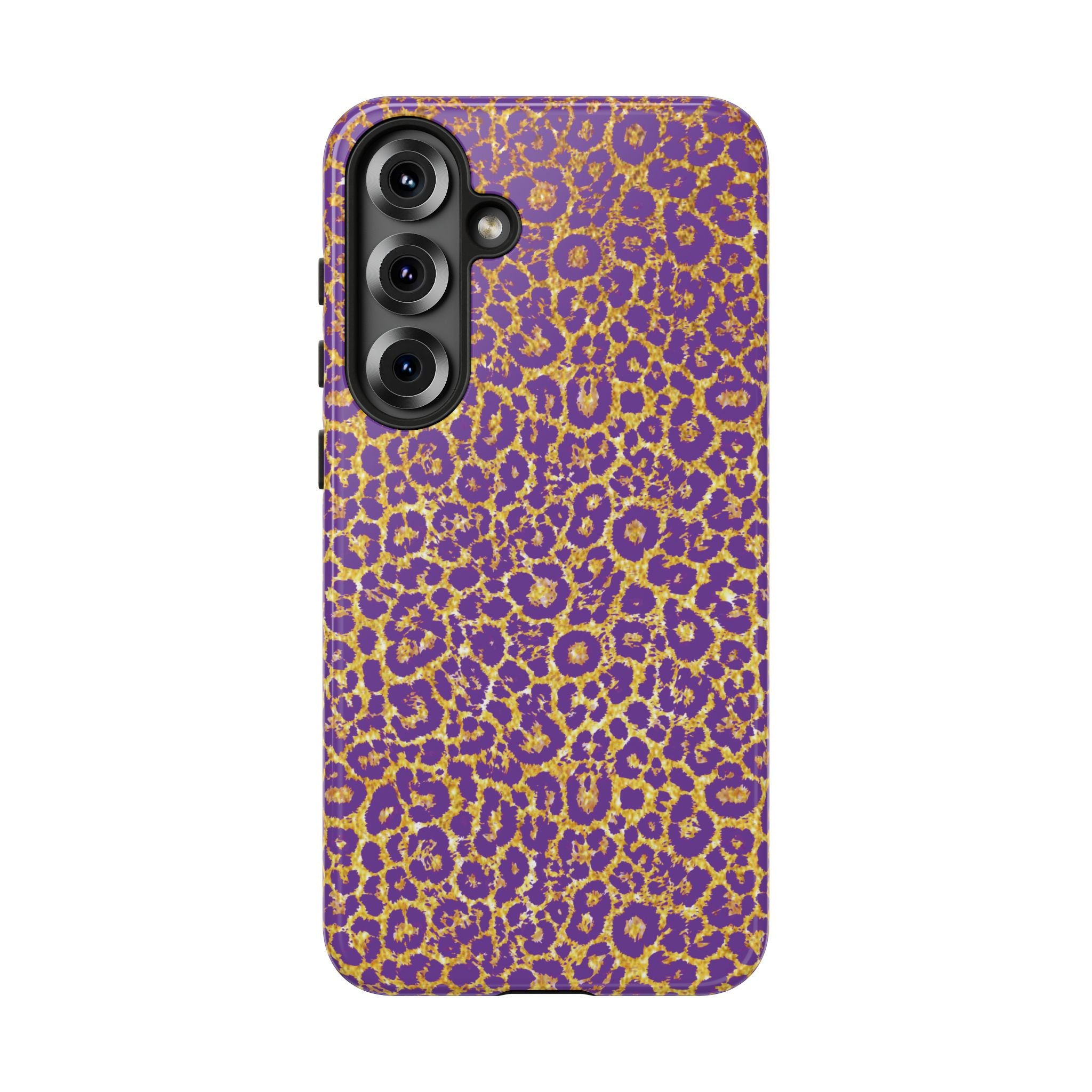 Purple Gold Leopard Tough Phone Case for iPhone, Galaxy, or Google Pixel