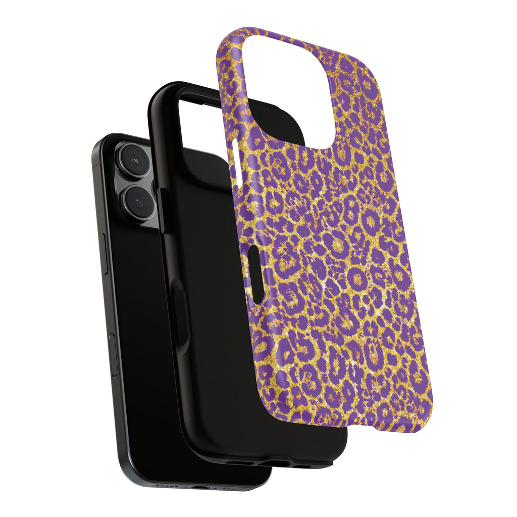 Purple Gold Leopard Tough Phone Case for iPhone, Galaxy, or Google Pixel