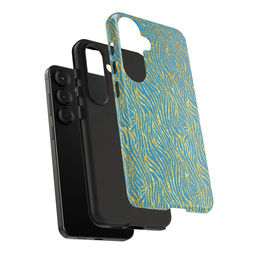 Blue Gold Zebra Tough Case for iPhone, Galaxy, or Google Pixel