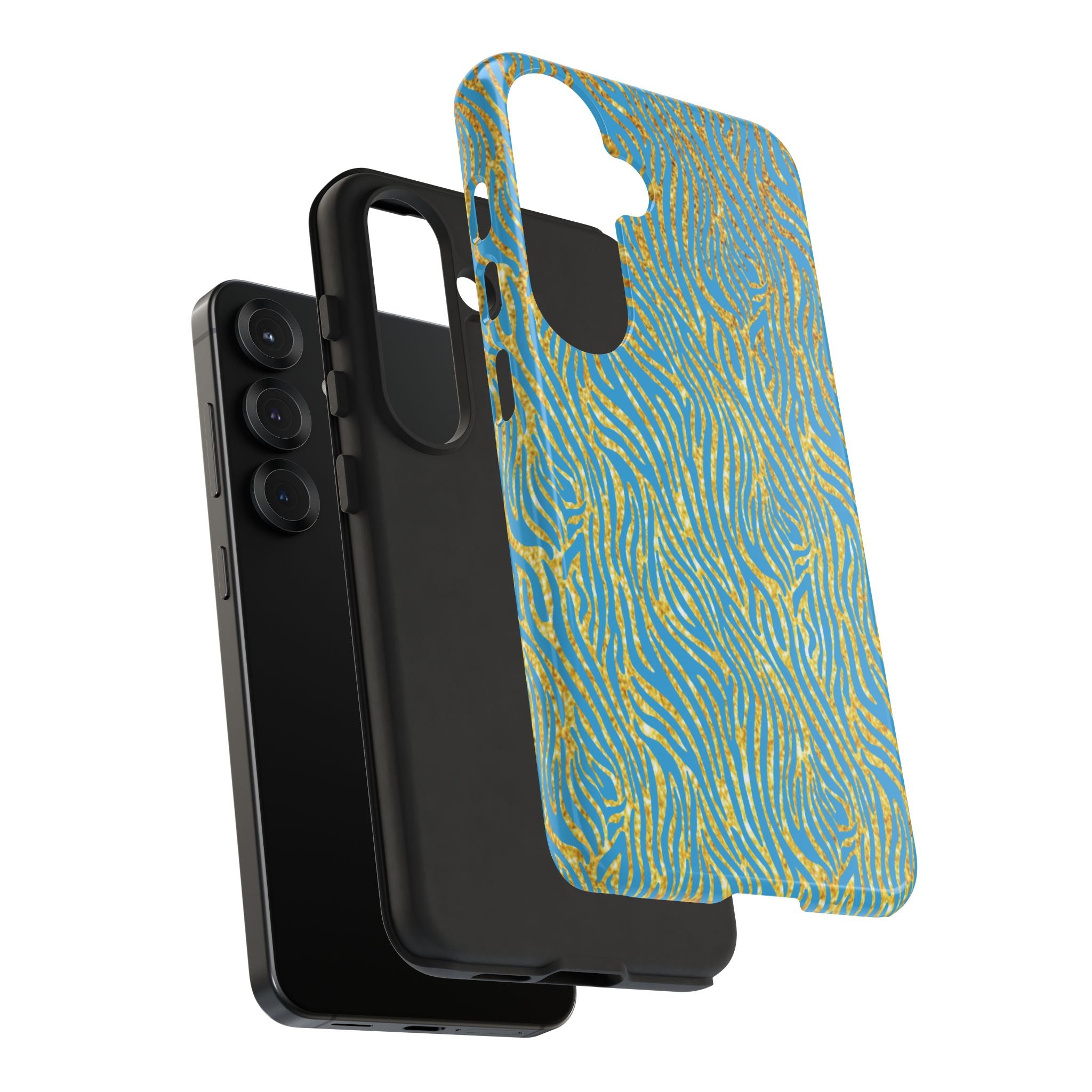 Blue Gold Zebra Tough Case for iPhone, Galaxy, or Google Pixel