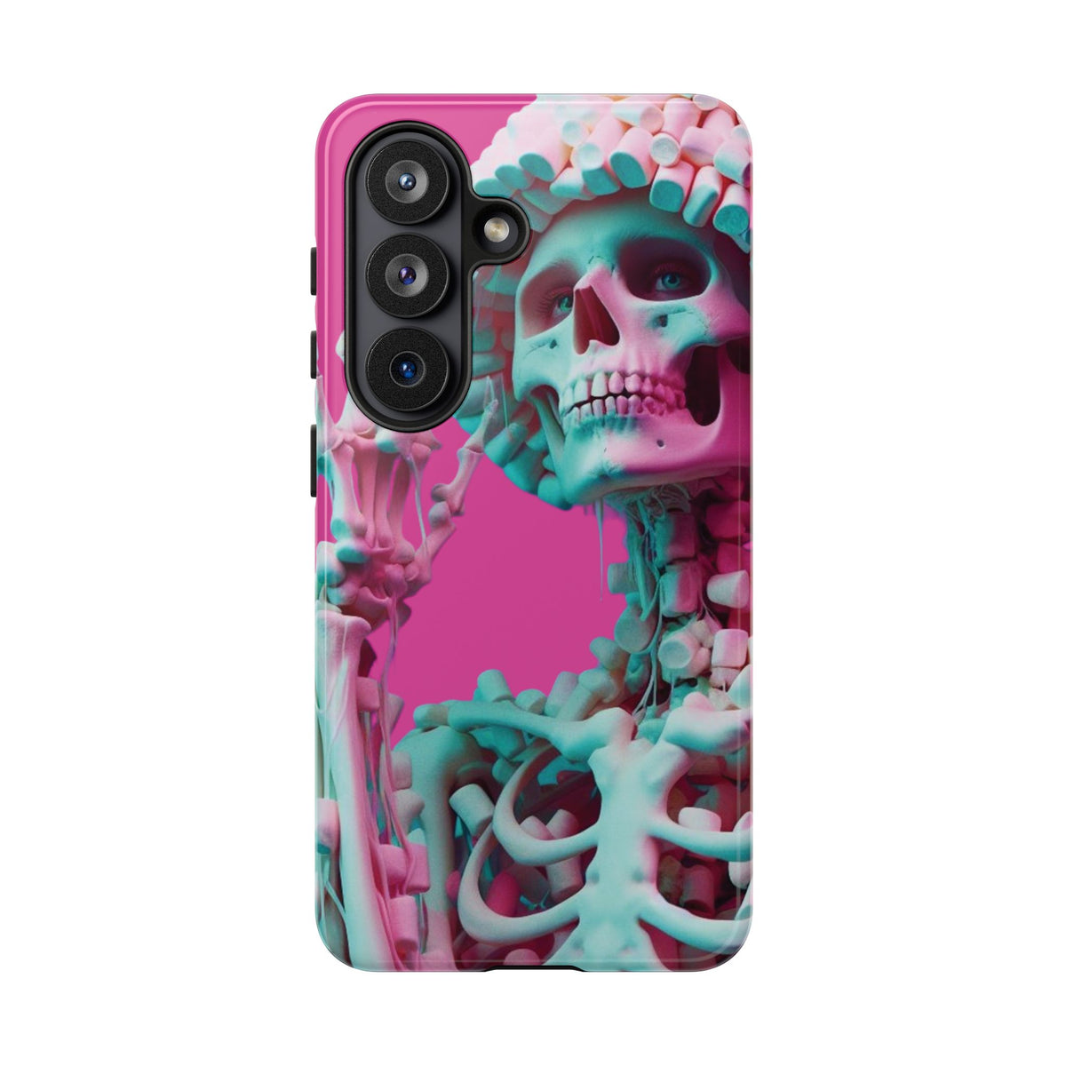 Neon Pink Skeleton Tough Phone Case for iPhone, Galaxy and Google Pixel