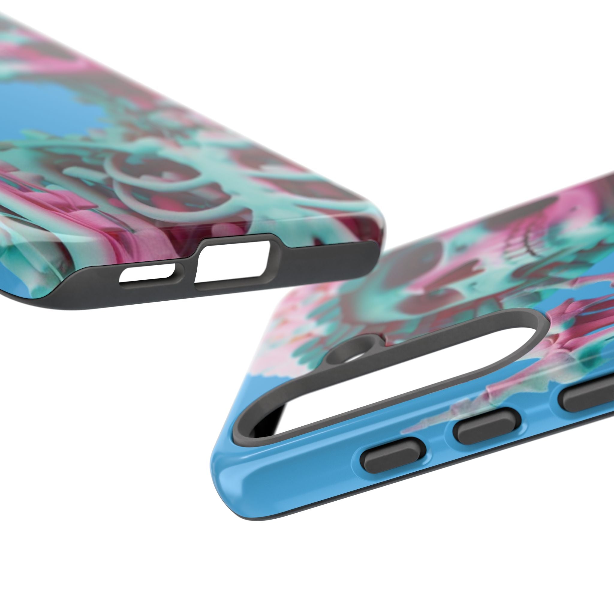 Neon Pink Skeleton Blue Tough Phone Case for iPhone, Galaxy or Google Pixel