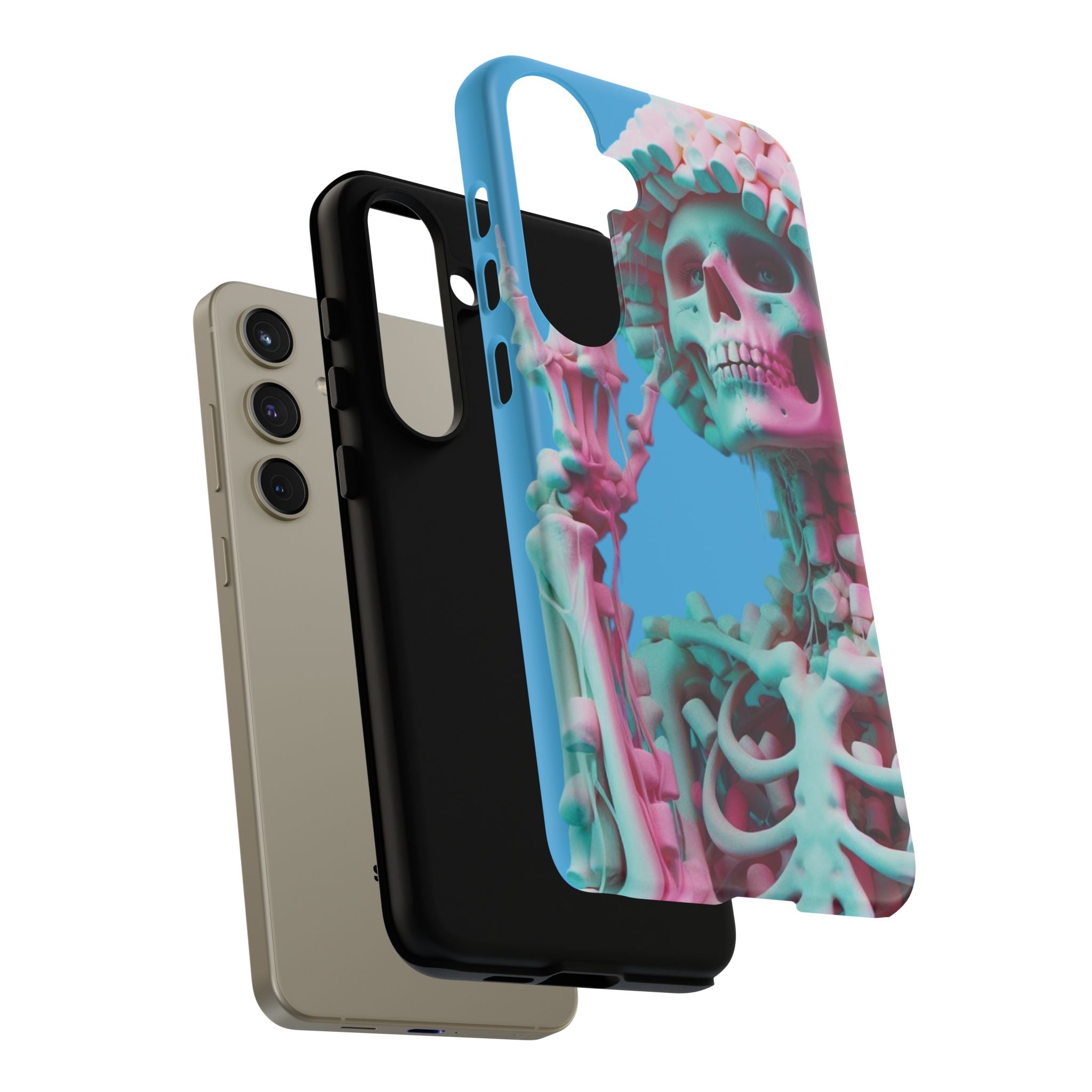 Neon Pink Skeleton Blue Tough Phone Case for iPhone, Galaxy or Google Pixel