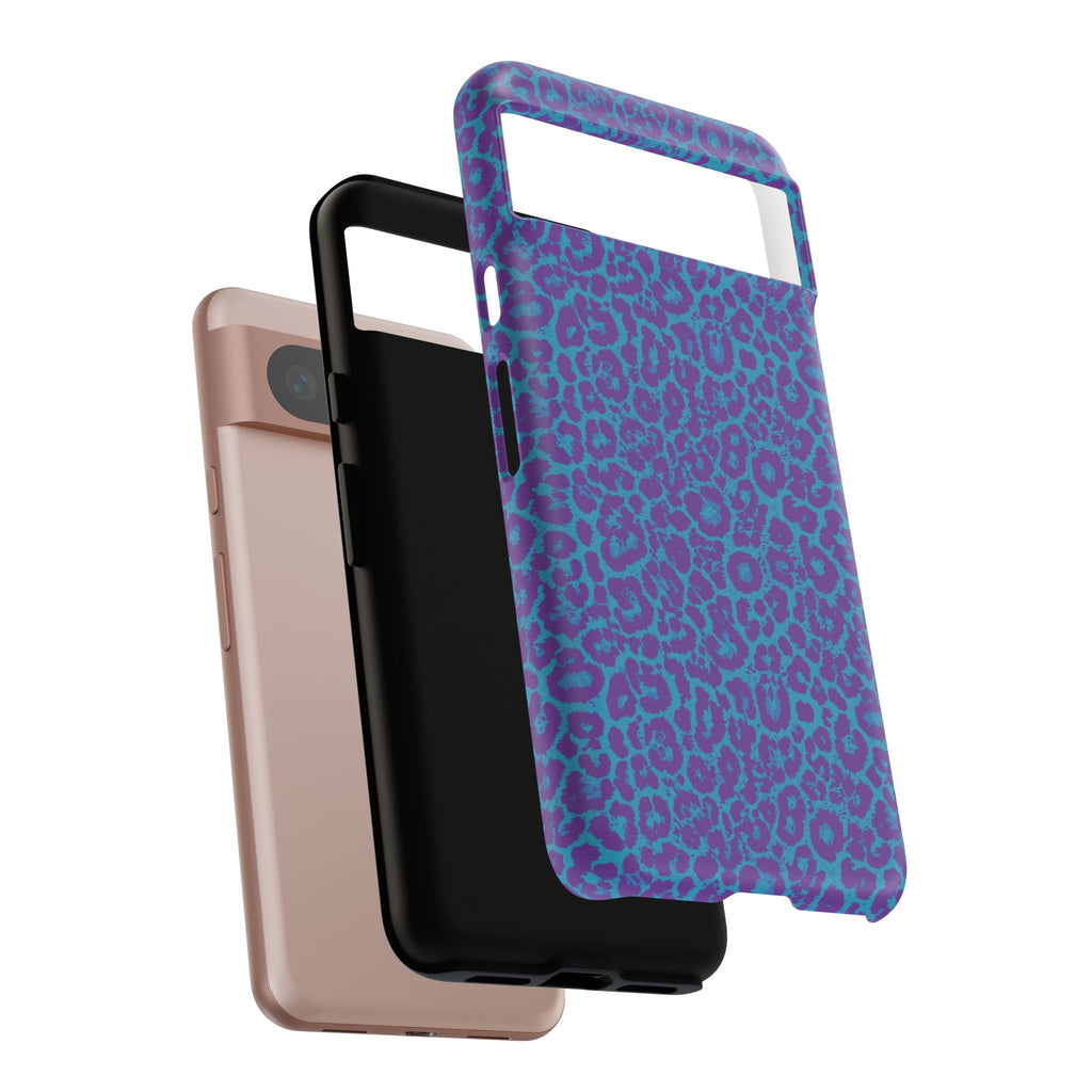 Leopard Printed Purple Blue Tough Phone Case for iPhone, Galaxy, or Google Pixel