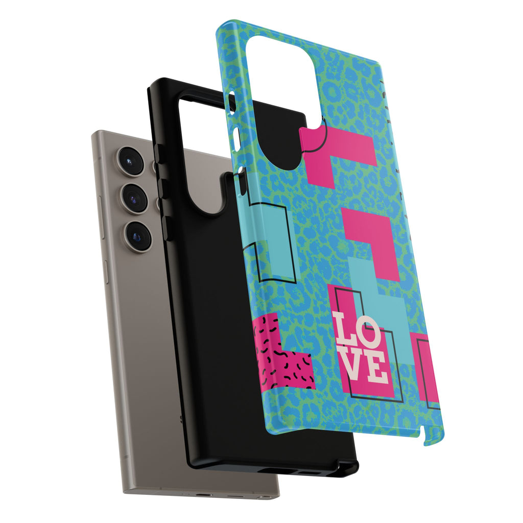 LOVE Aqua Blue Leopard RG Tough Phone Case iPhone, Galaxy, or Google Pixel