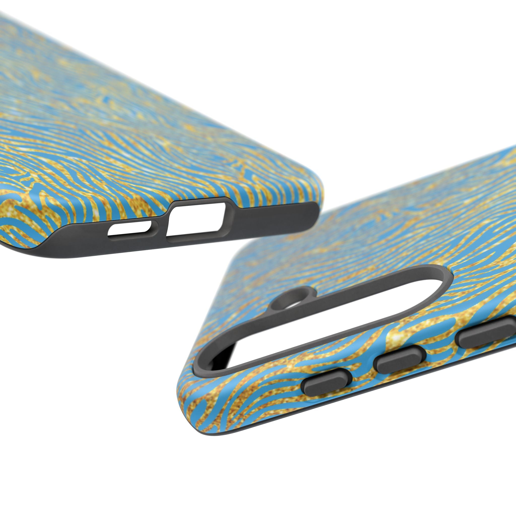 Blue Gold Zebra Tough Case for iPhone, Galaxy, or Google Pixel