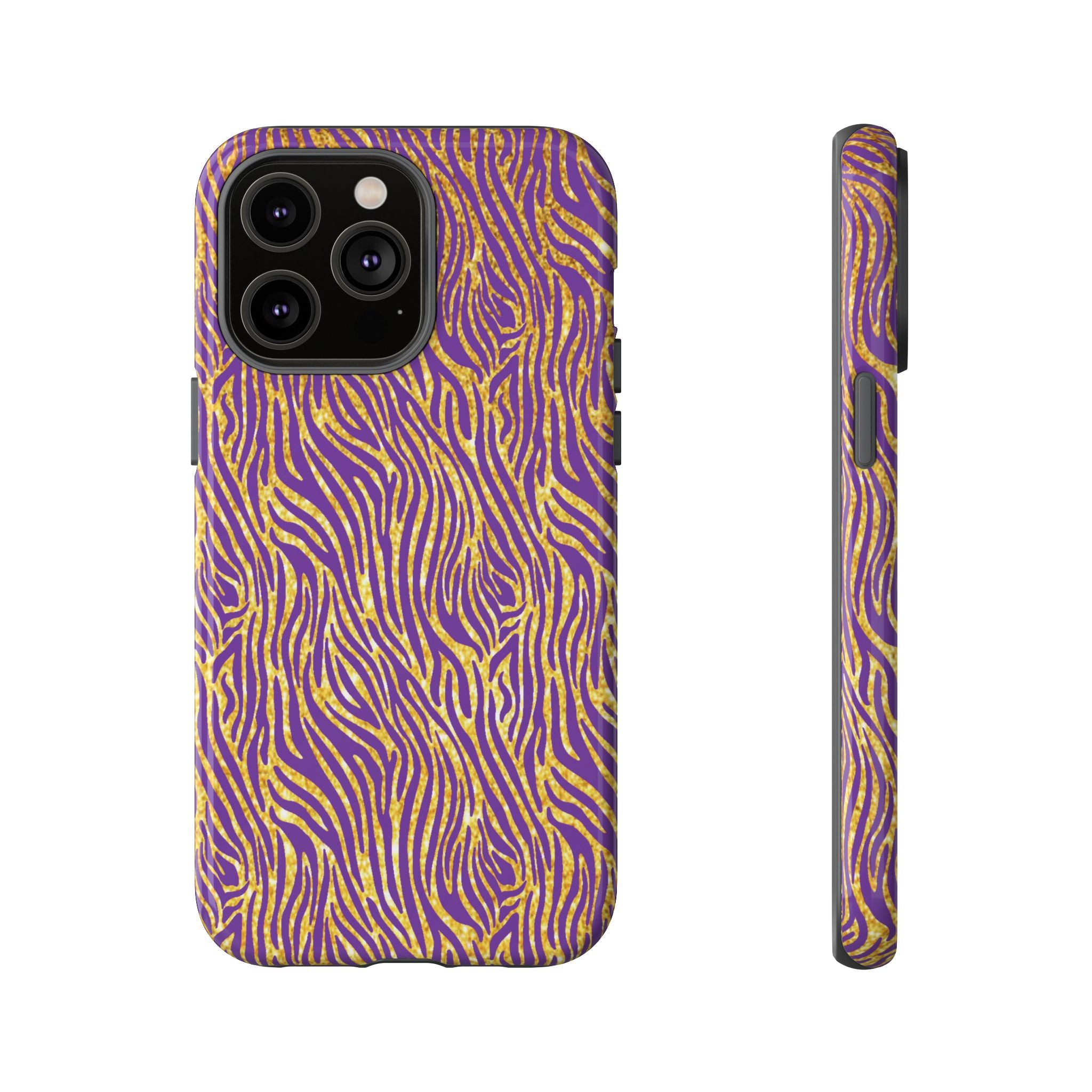 Vibrant Purple Gold Zebra Tough Phone Case iPhone, Galaxy, or Google Pixel