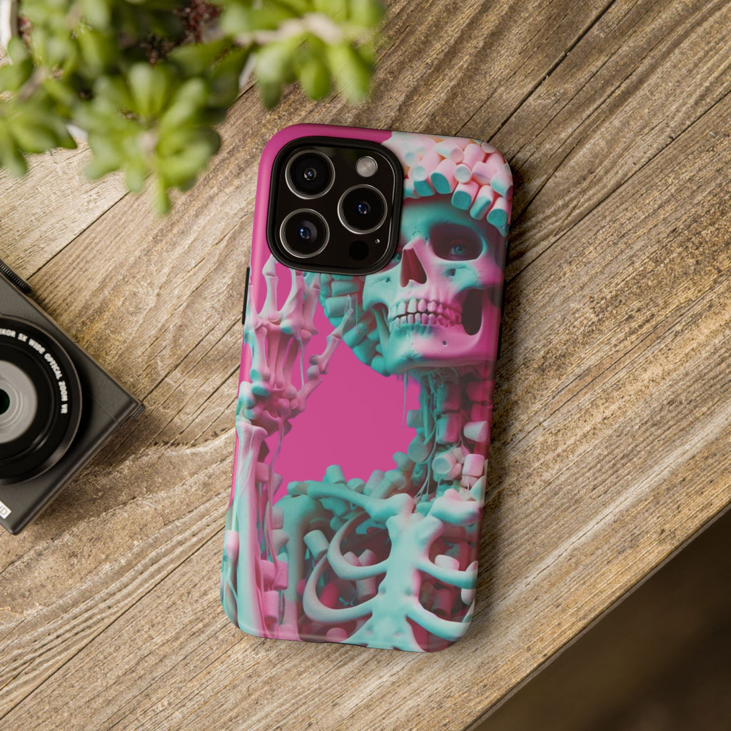 Neon Pink Skeleton Tough Phone Case for iPhone, Galaxy and Google Pixel