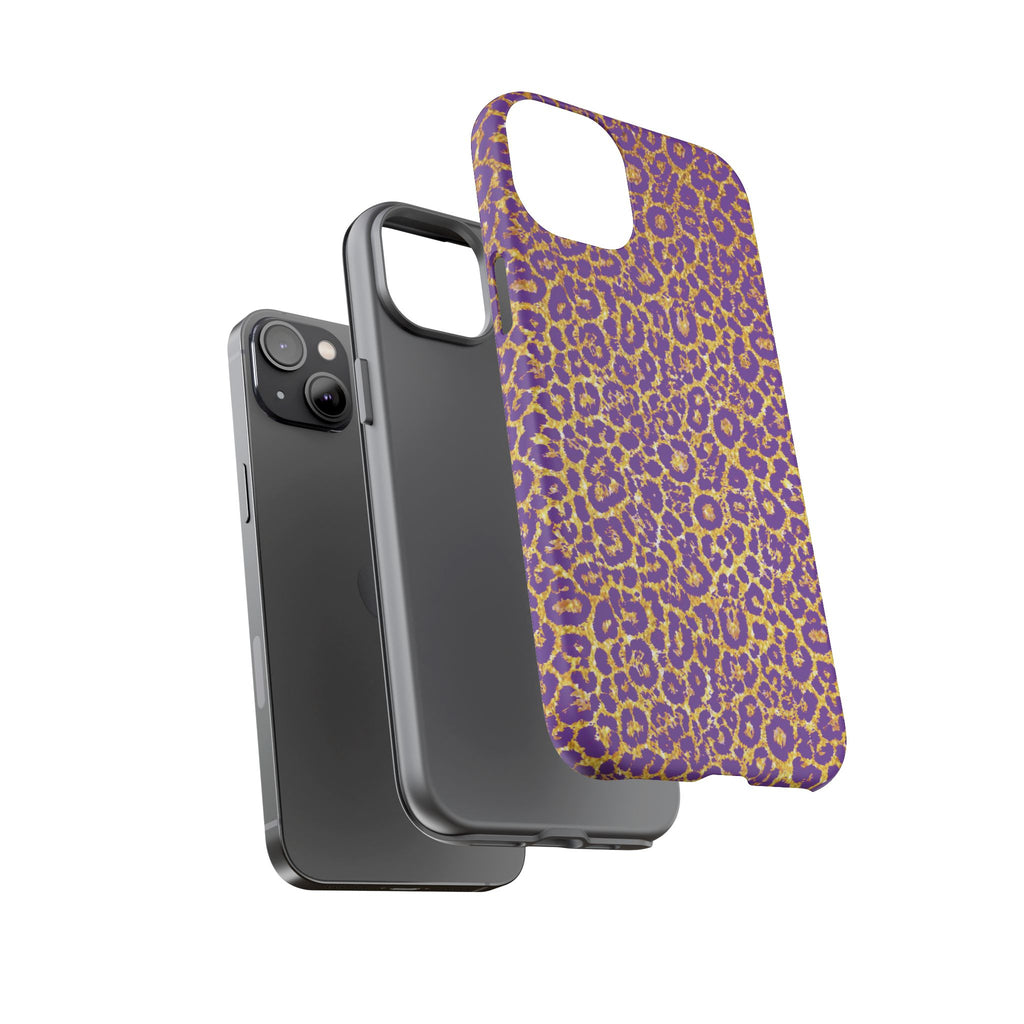 Purple Gold Leopard Tough Phone Case for iPhone, Galaxy, or Google Pixel