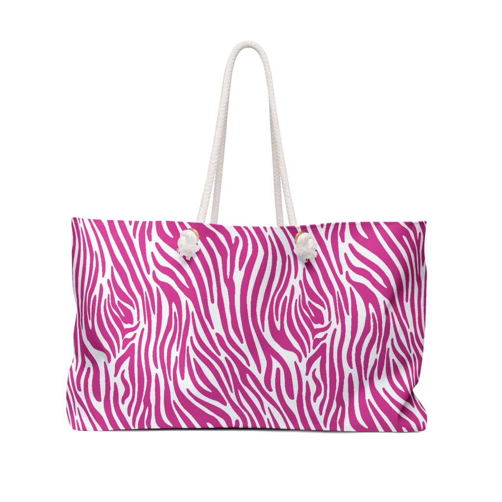 Pink Zebra Eco Friendly Weekender Bag, Travel Tote, Beach Bag