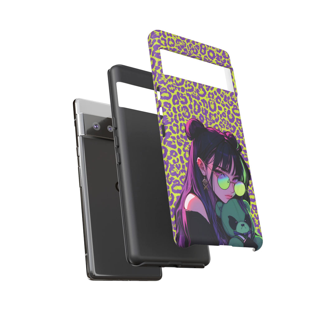 Purple Neon Lime Leopard Kz Tough Case for iPhone, Galaxy, or Google Pixel