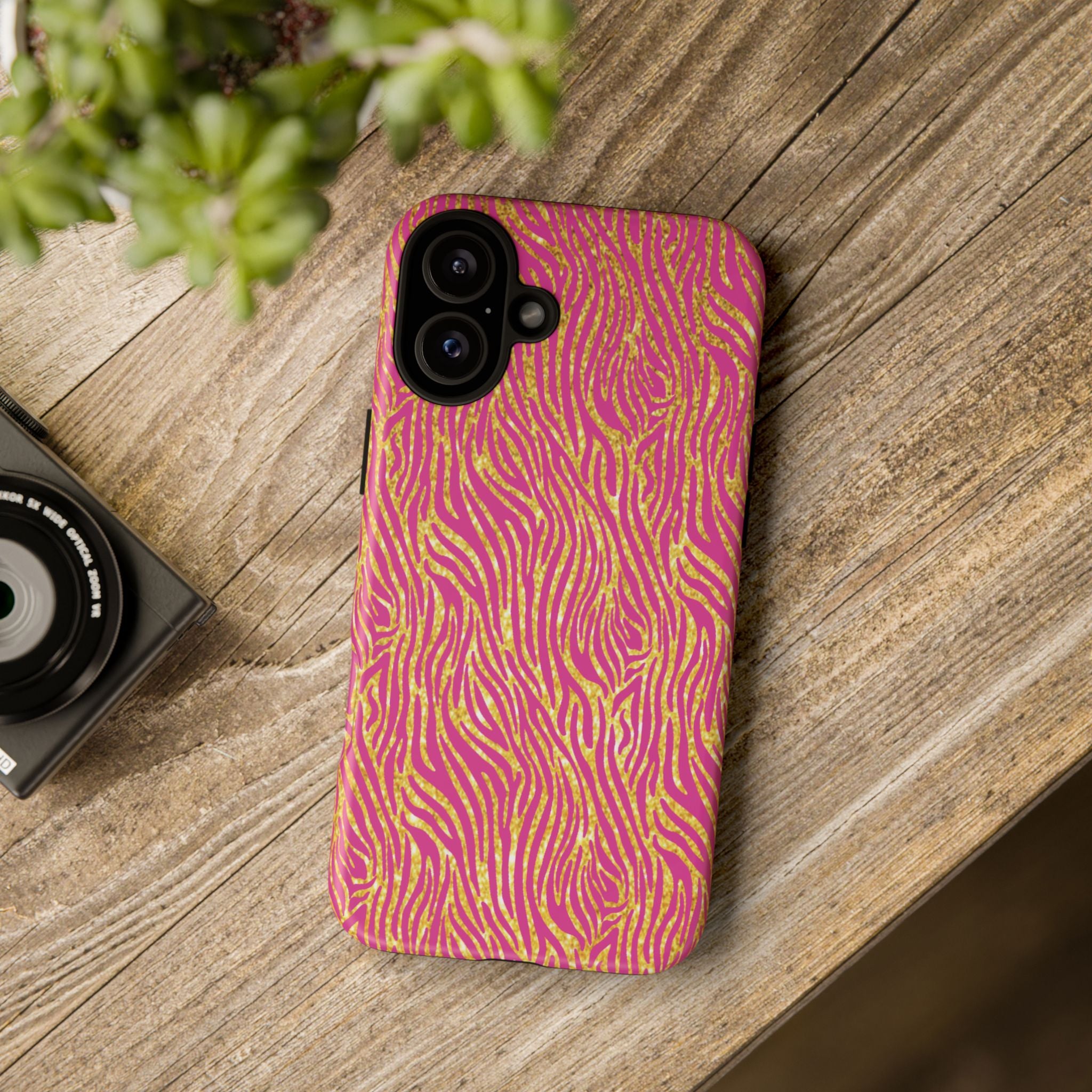 Pink Gold Zebra Print Tough Case for iPhone, Galaxy, or Google Pixel