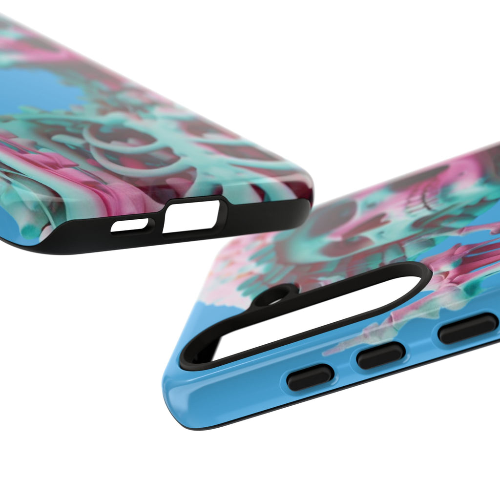 Neon Pink Skeleton Blue Tough Phone Case for iPhone, Galaxy or Google Pixel