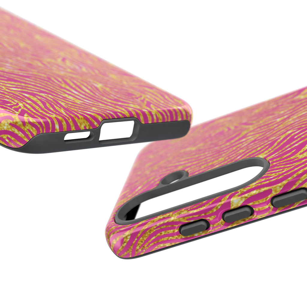 Pink Gold Zebra Print Tough Case for iPhone, Galaxy, or Google Pixel
