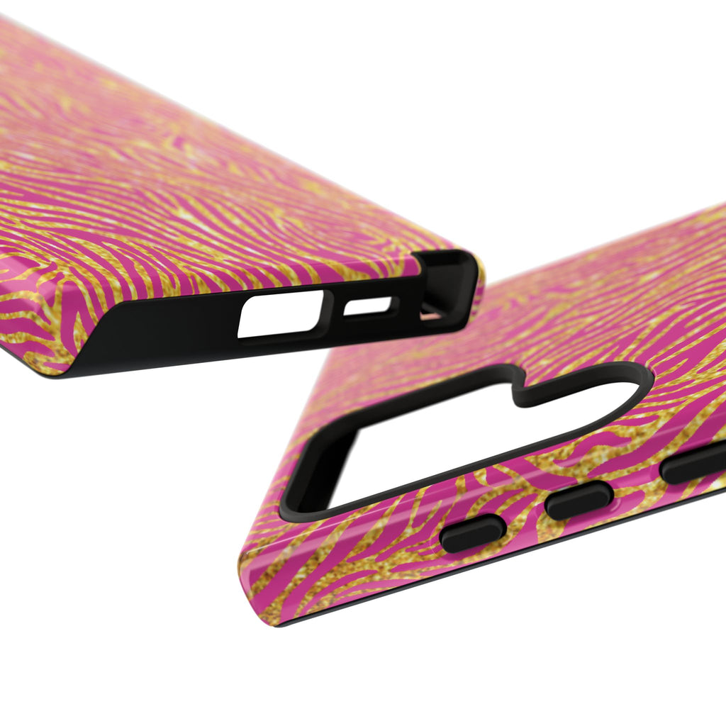 Pink Gold Zebra Print Tough Case for iPhone, Galaxy, or Google Pixel