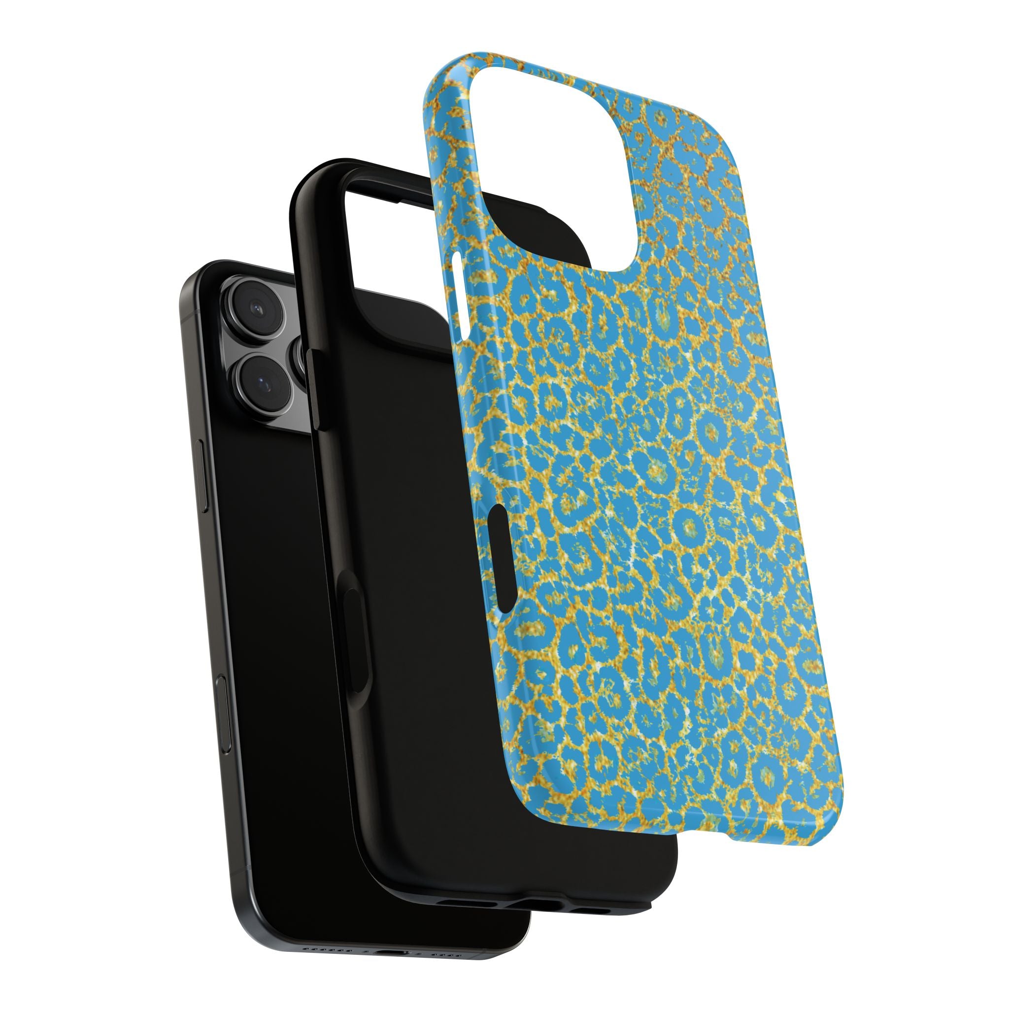 Blue Gold Leopard Tough Phone Case for iPhone, Galaxy, or Google Pixel