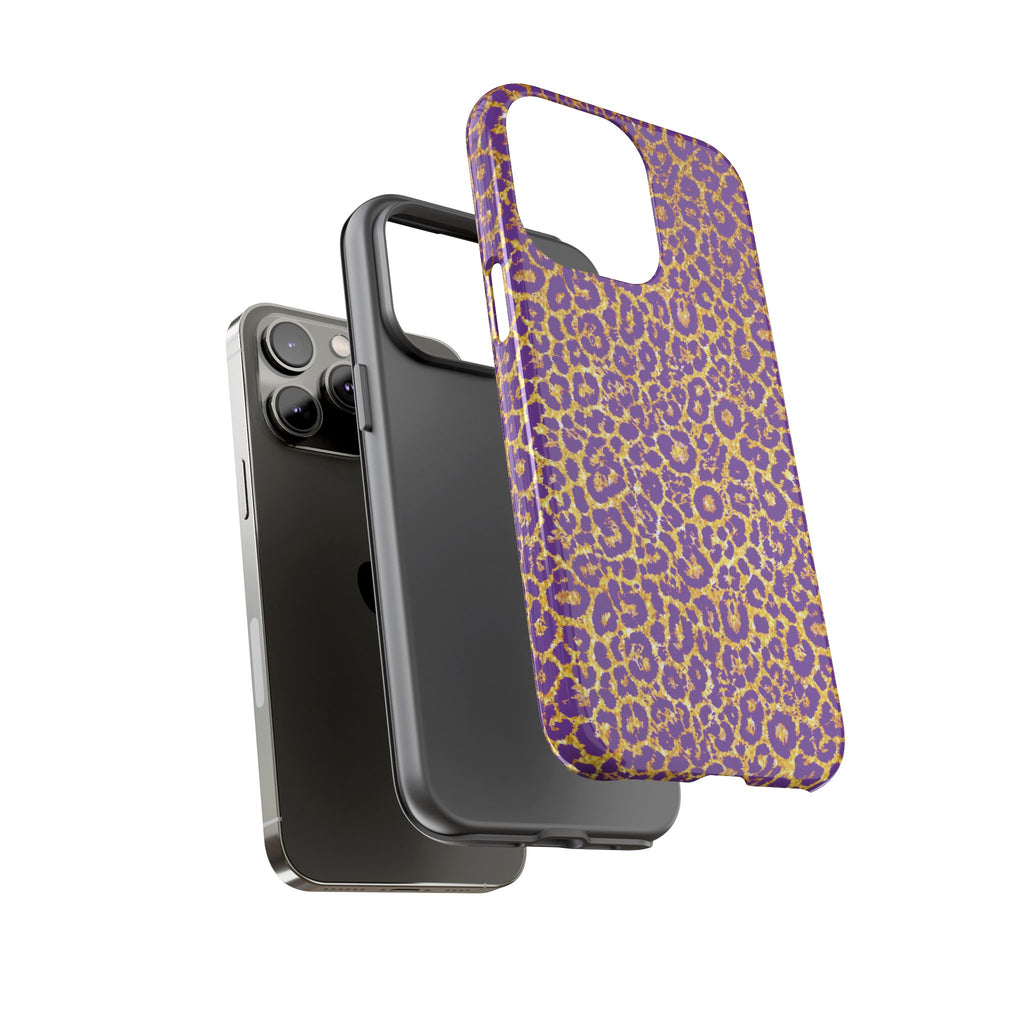 Purple Gold Leopard Tough Phone Case for iPhone, Galaxy, or Google Pixel