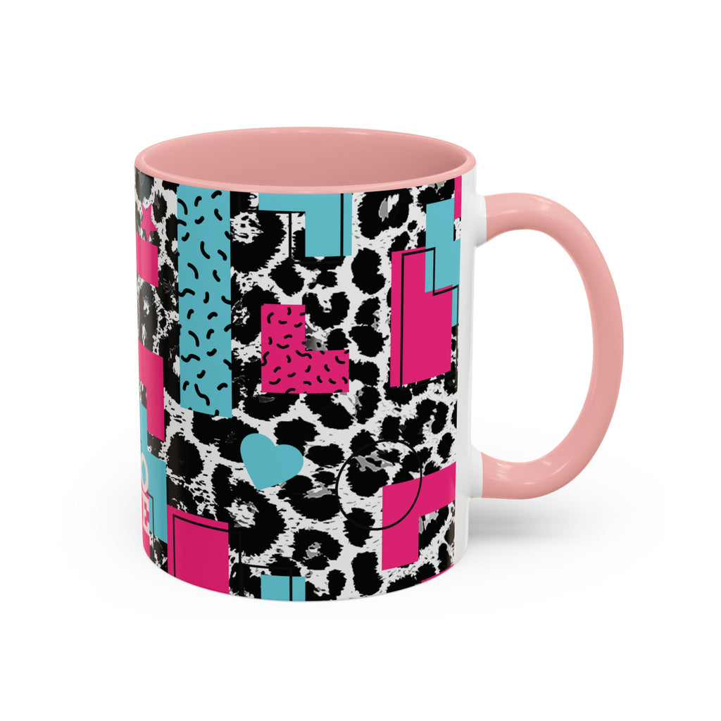 Retro Vibes Love Blocks Leopard Print Coffee Mug Kitchen Decor, Gift