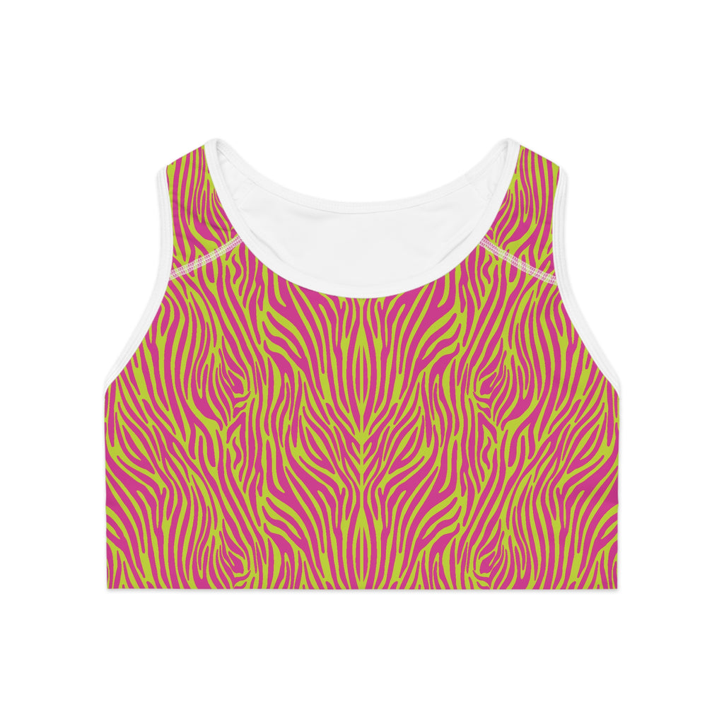 Neon Pink Lime Zebra Print Sports Bra