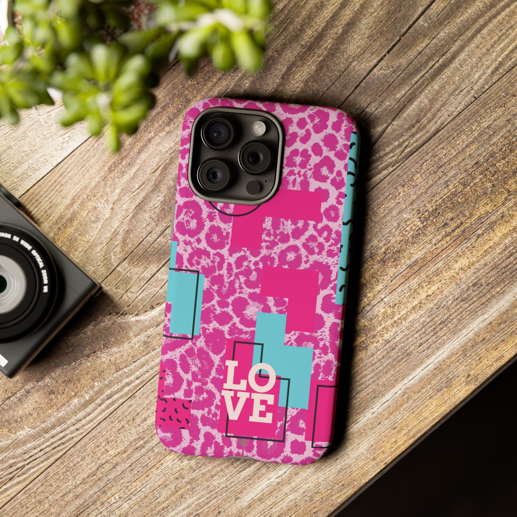 Retro Love Pink Leopard RG Tough Phone Case for iPhone, Galaxy, or Google Pixel
