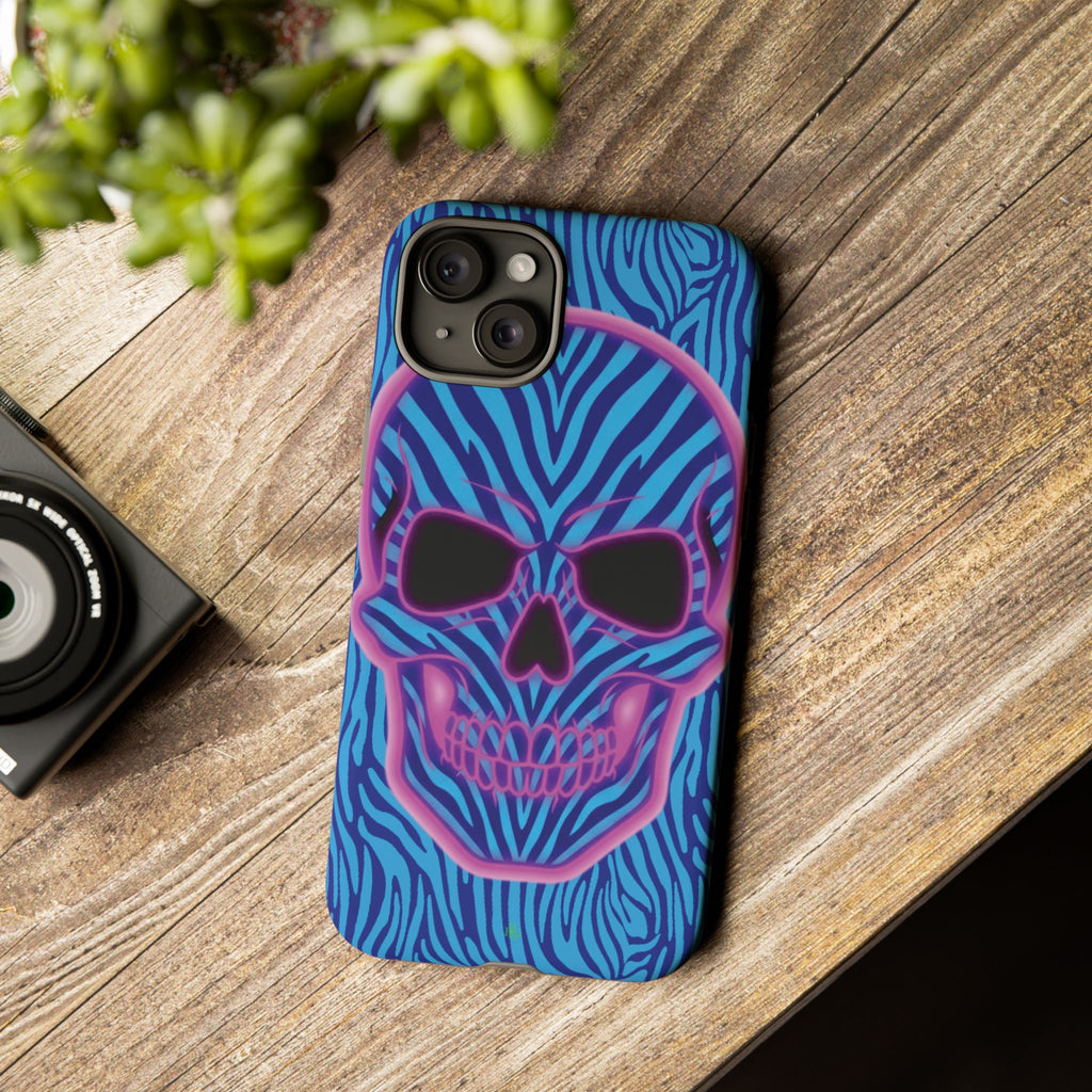 Neon Zebra Skull Tough Phone Case for iPhone, Galaxy, or Google Pixel